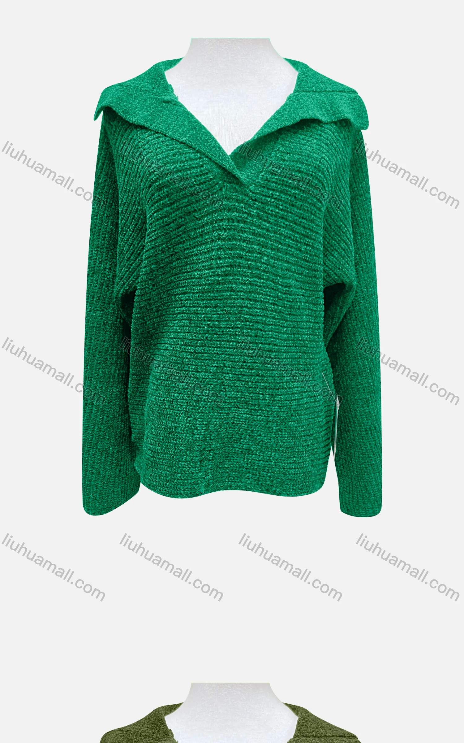 Wholesale Women's Casual Collared Long Sleeve Plain Rib Knit Sweater F2385# - Liuhuamall