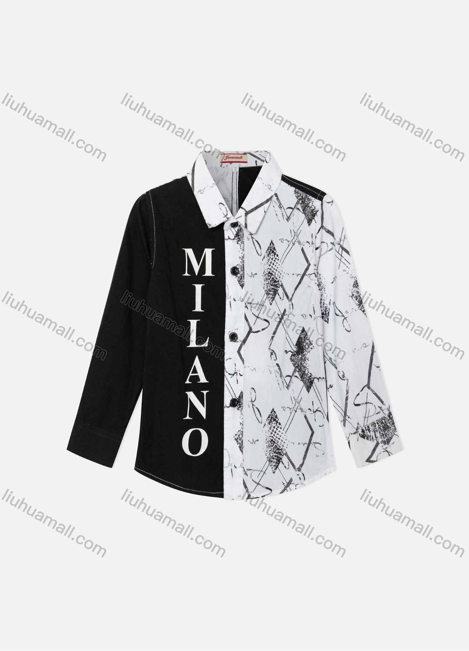 Wholesale Boy's Casual Splicing Colorblock Letter Geometric Print Long Sleeve Shirt - Liuhuamall