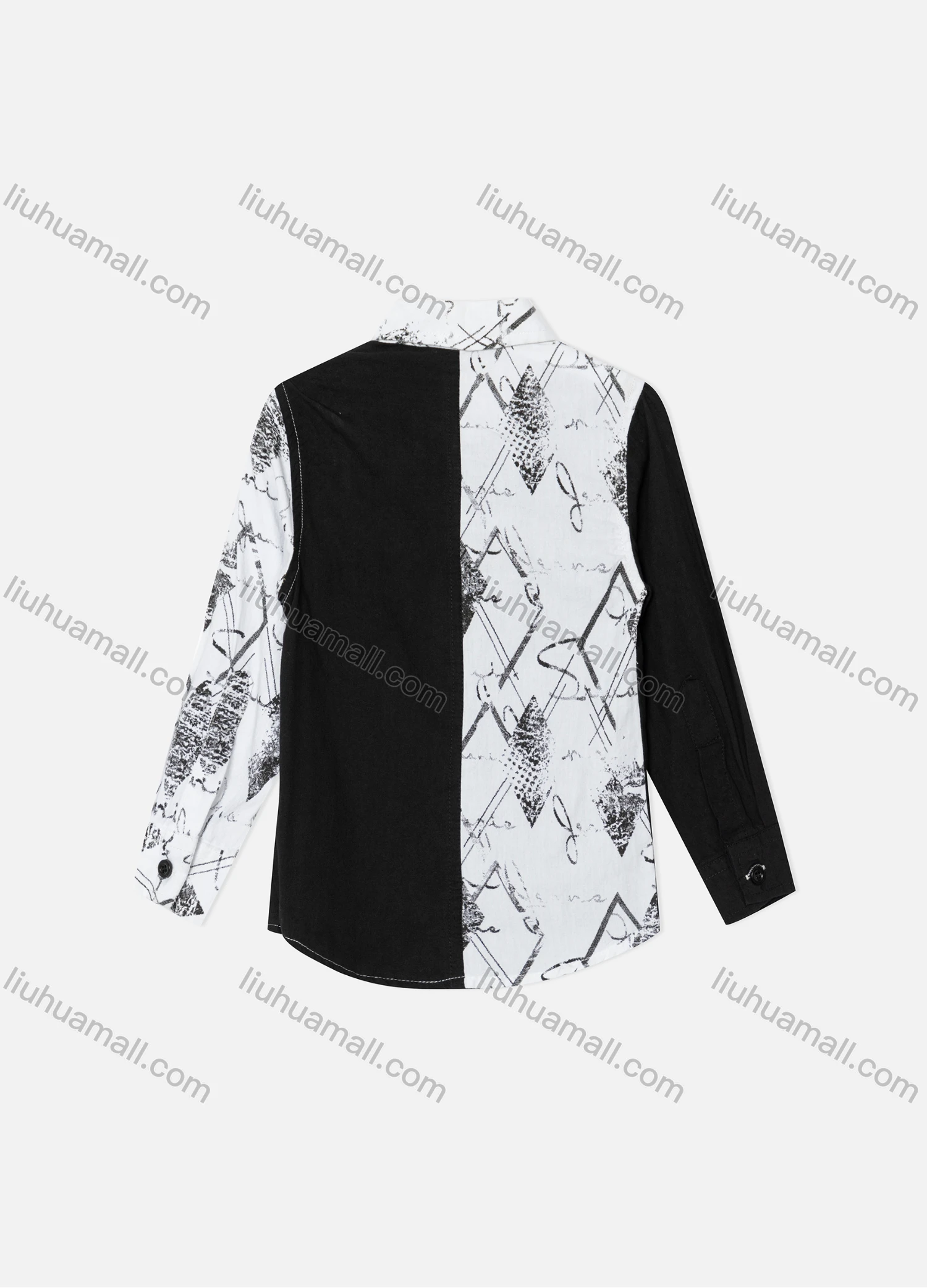 Wholesale Boy's Casual Splicing Colorblock Letter Geometric Print Long Sleeve Shirt - Liuhuamall