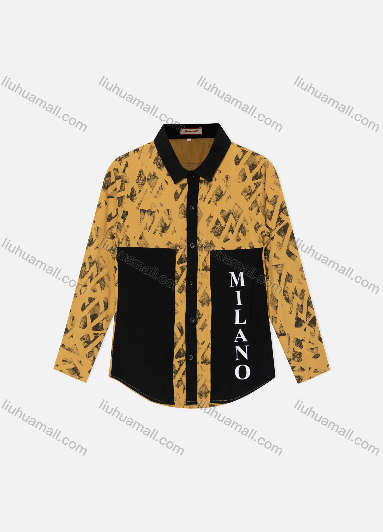 Wholesale Boy's Casual Splicing Colorblock Letter Geometric Print Long Sleeve Shirt - Liuhuamall