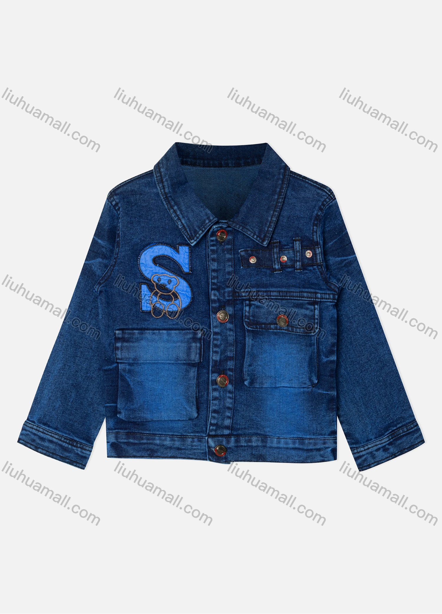 Wholesale Boy's Casual Letter Embroidery Flap Pockets Buttons Down Long Sleeve Denim Shirt Jacket - Liuhuamall