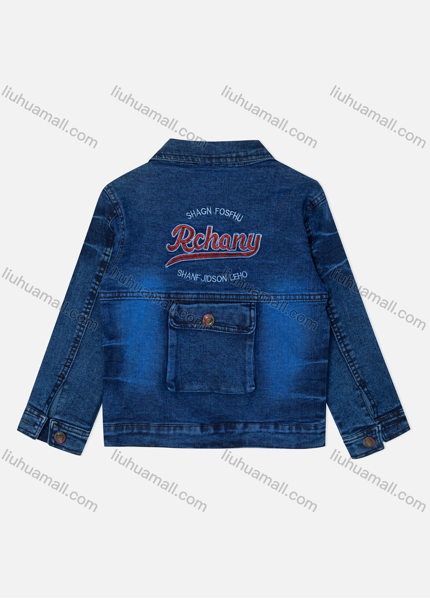 Wholesale Boy's Casual Letter Embroidery Flap Pockets Buttons Down Long Sleeve Denim Shirt Jacket - Liuhuamall