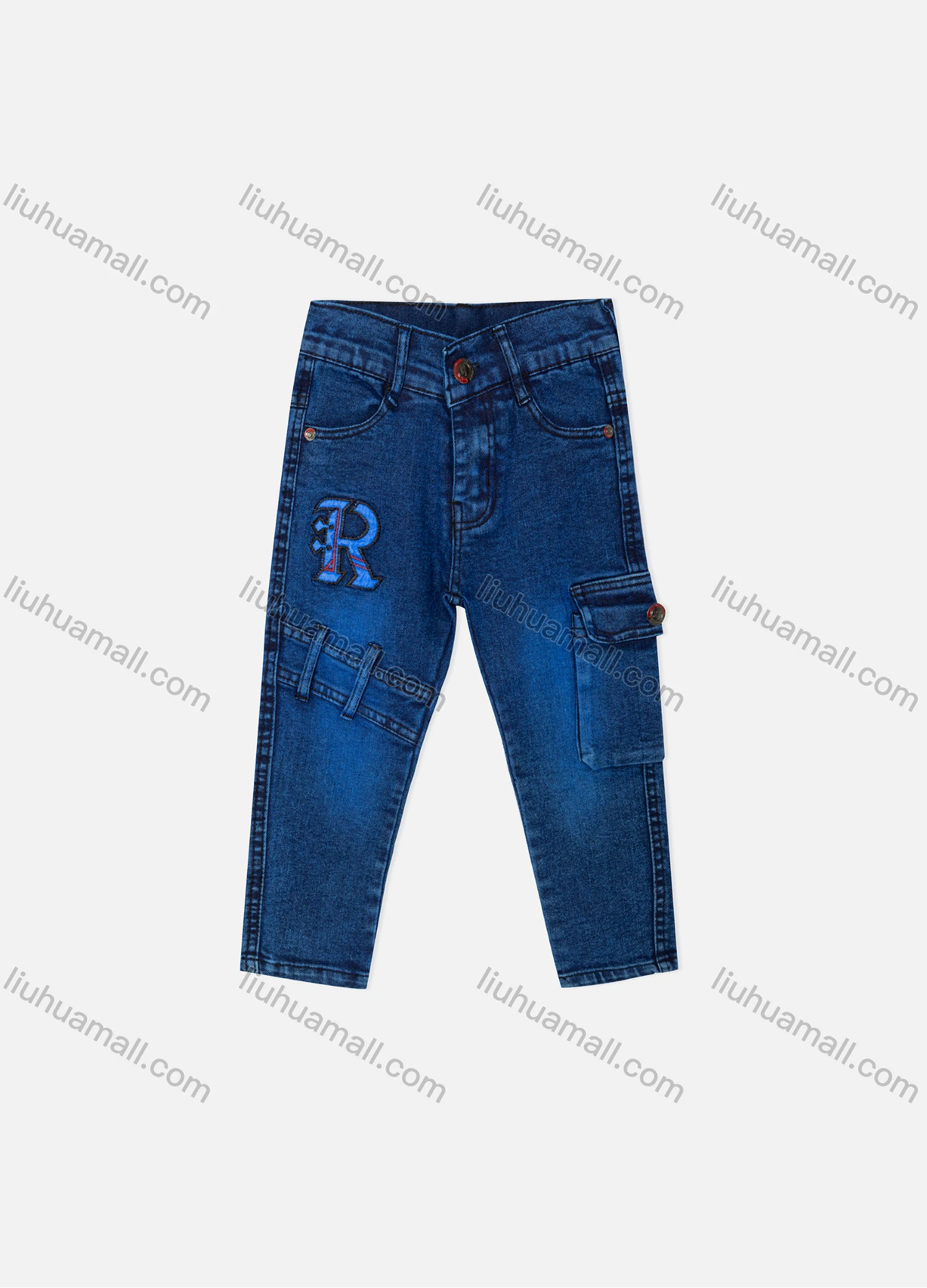 Wholesale Boy's Casual Distressed Letter Embroidery Straight Leg Ankle Length Jean - Liuhuamall