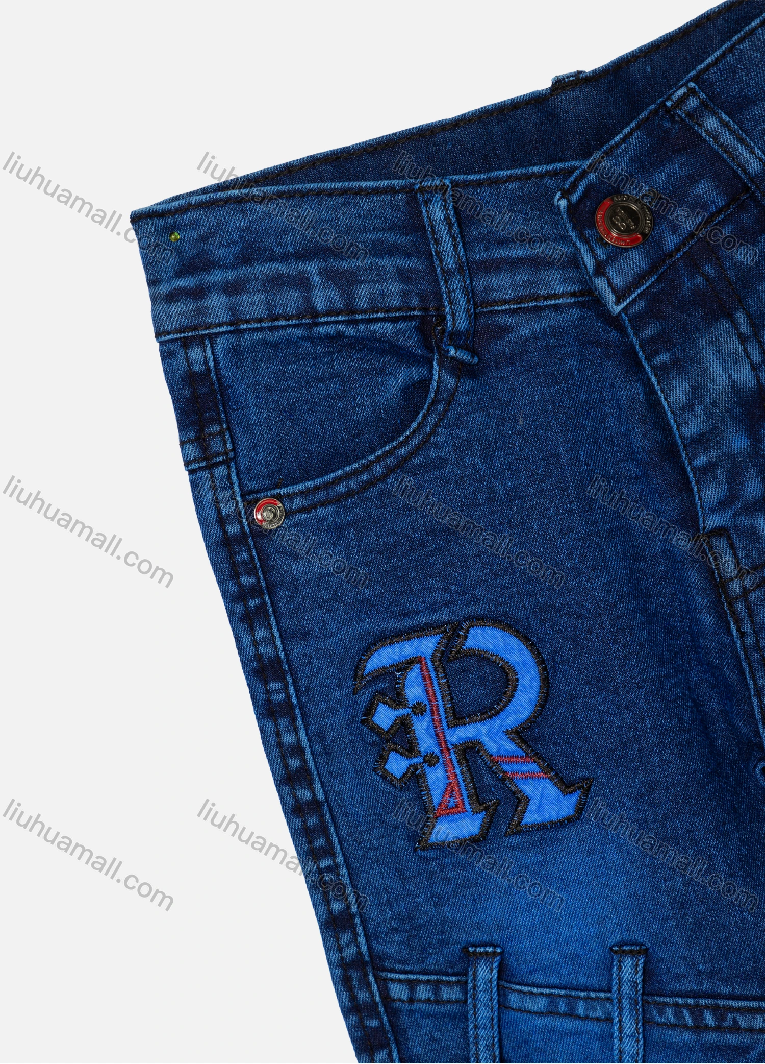 Wholesale Boy's Casual Distressed Letter Embroidery Straight Leg Ankle Length Jean - Liuhuamall