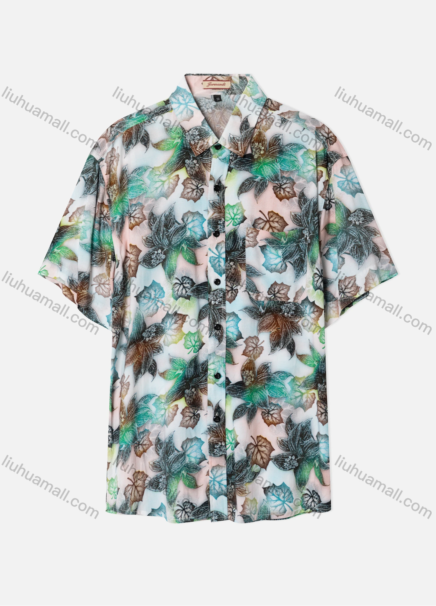 Wholesale Men's Casual Leaf Print Long Sleeve Shirt - Liuhuamall