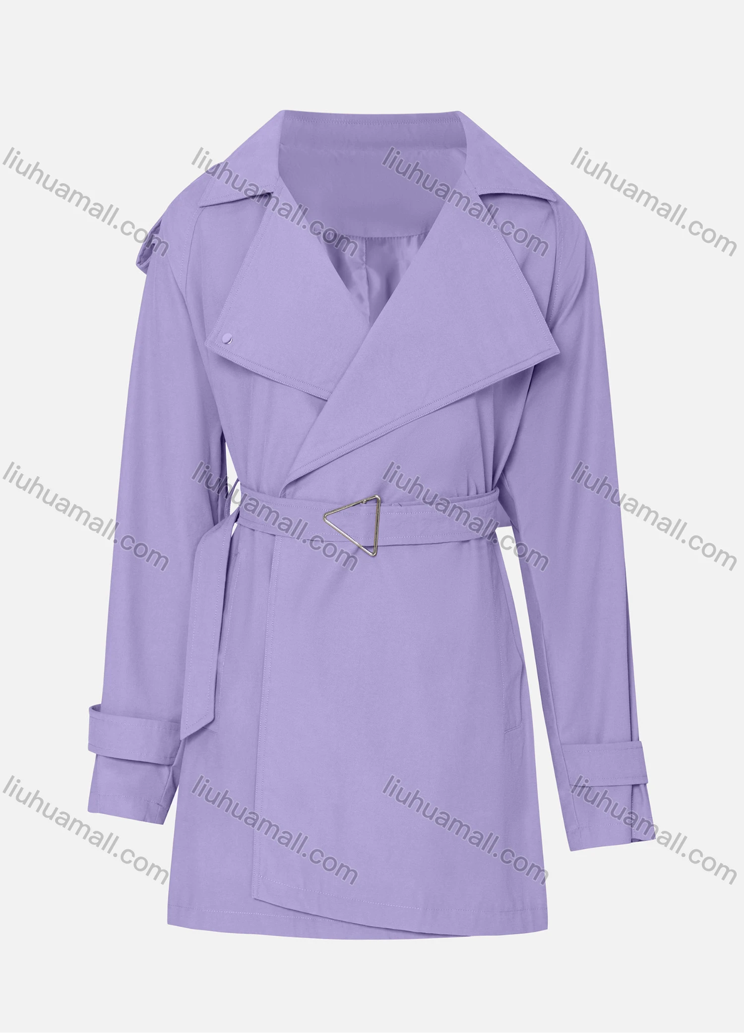 Wholesale Women's Casual Plain Lapel Long Sleeve Wrap With Belt - Liuhuamall
