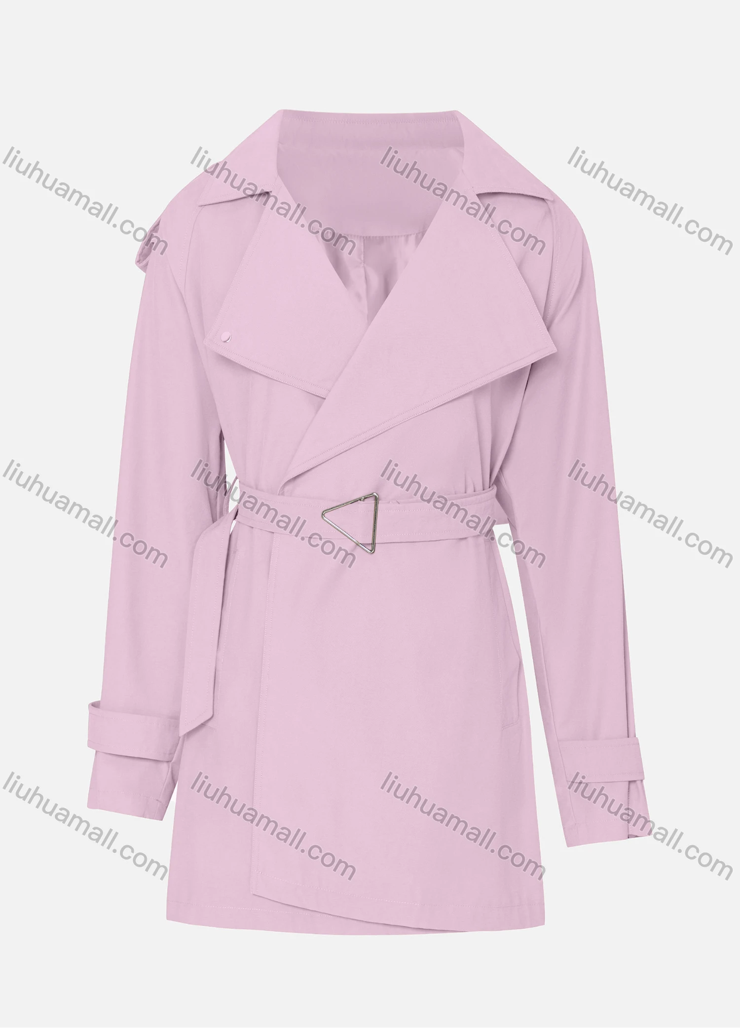 Wholesale Women's Casual Plain Lapel Long Sleeve Wrap With Belt - Liuhuamall