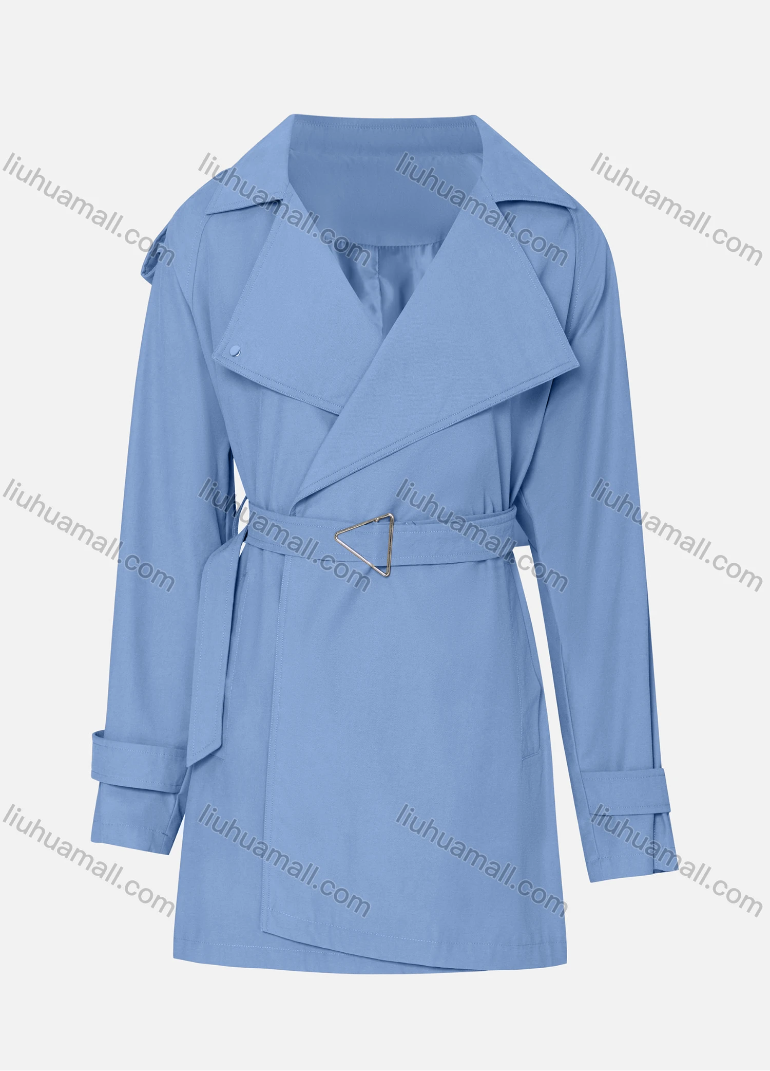 Wholesale Women's Casual Plain Lapel Long Sleeve Wrap With Belt - Liuhuamall