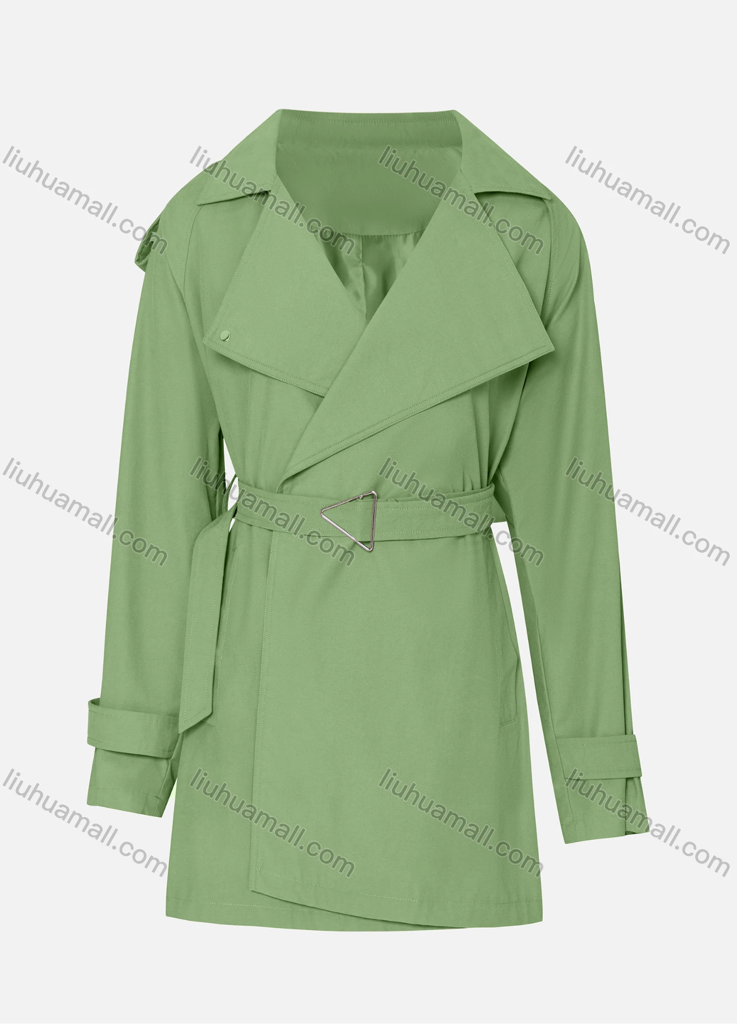 Wholesale Women's Casual Plain Lapel Long Sleeve Wrap With Belt - Liuhuamall