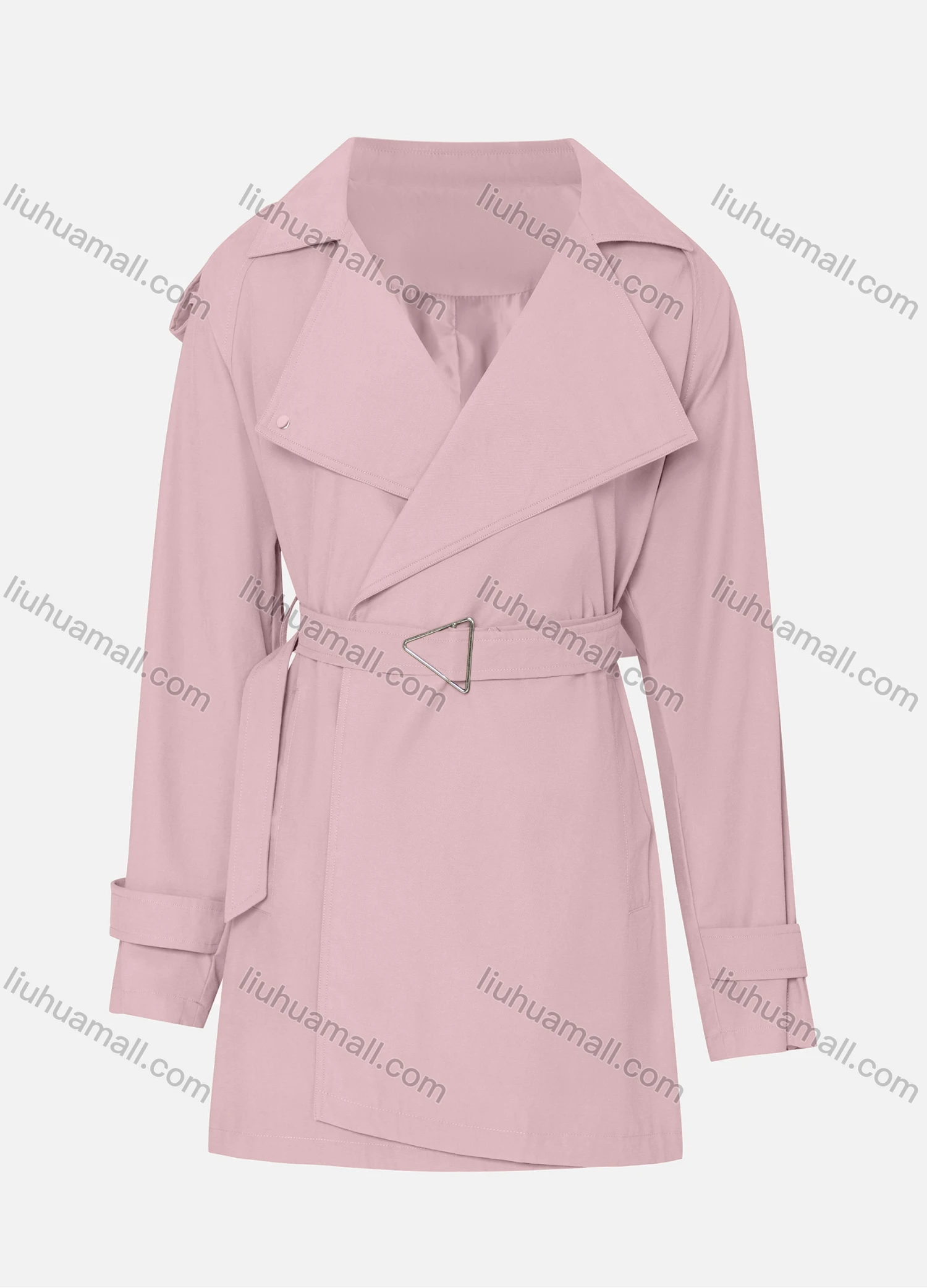 Wholesale Women's Casual Plain Lapel Long Sleeve Wrap With Belt - Liuhuamall