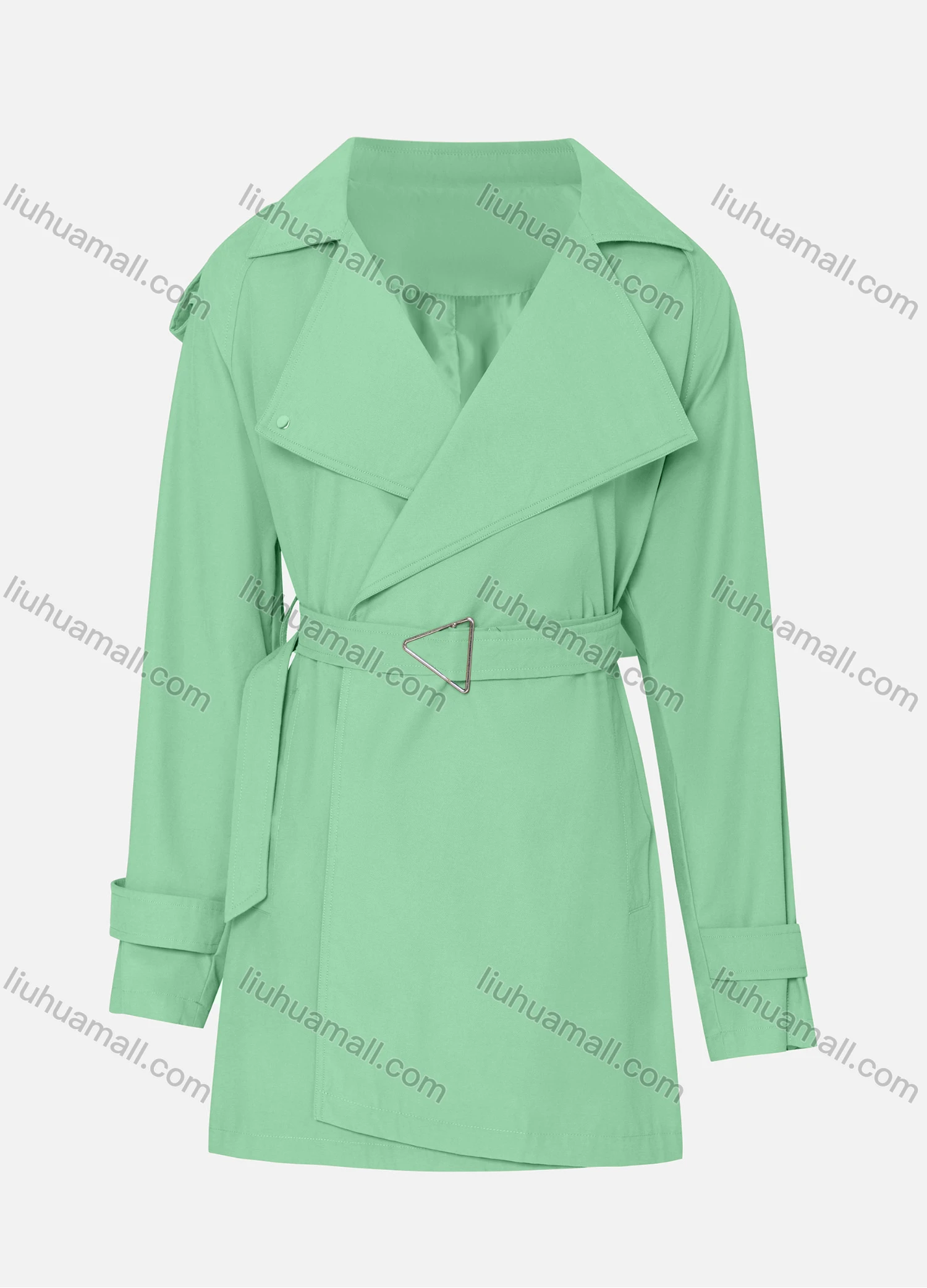 Wholesale Women's Casual Plain Lapel Long Sleeve Wrap With Belt - Liuhuamall