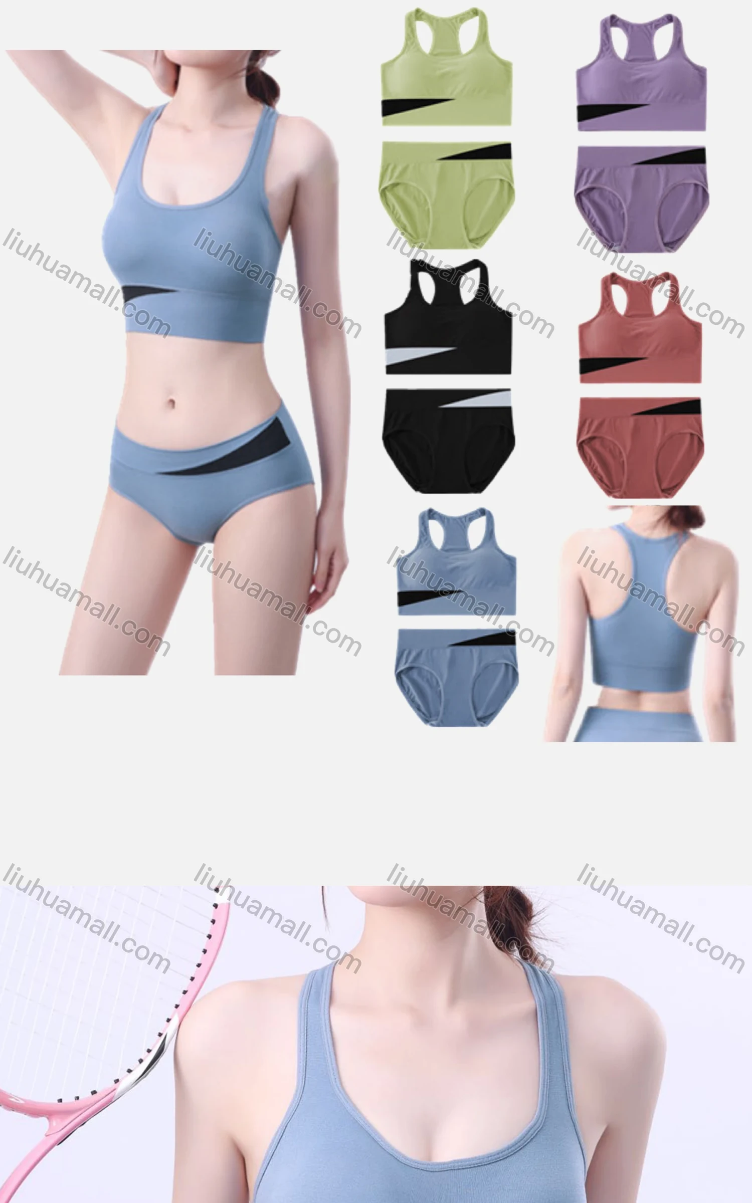 Wholesale Women's Sporty Breathable Sports Bra & Brief 2-piece Set 501# - Liuhuamall