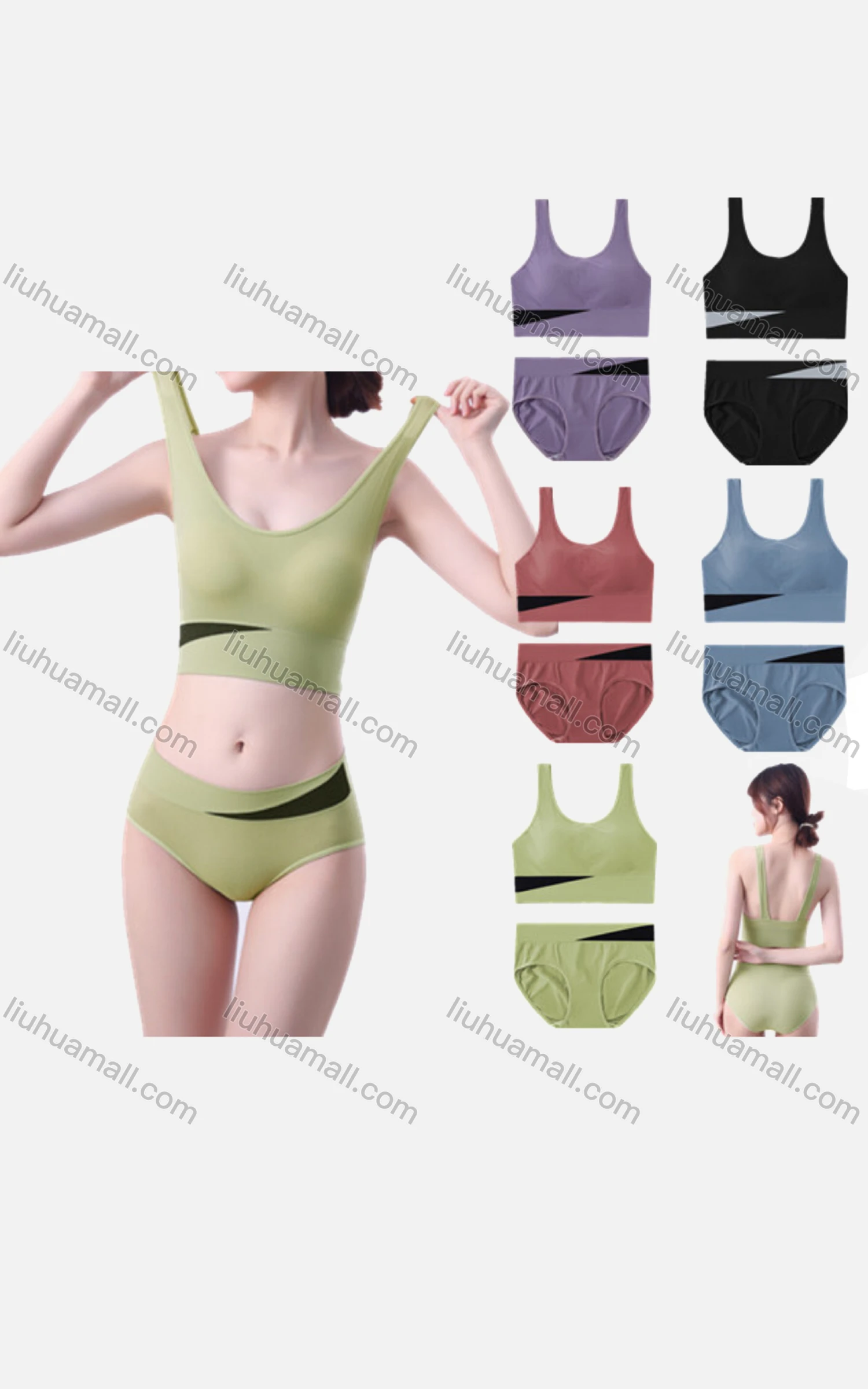 Wholesale Women's Sporty Breathable Racerback Sports Bra & Brief 2-piece Set 503# - Liuhuamall
