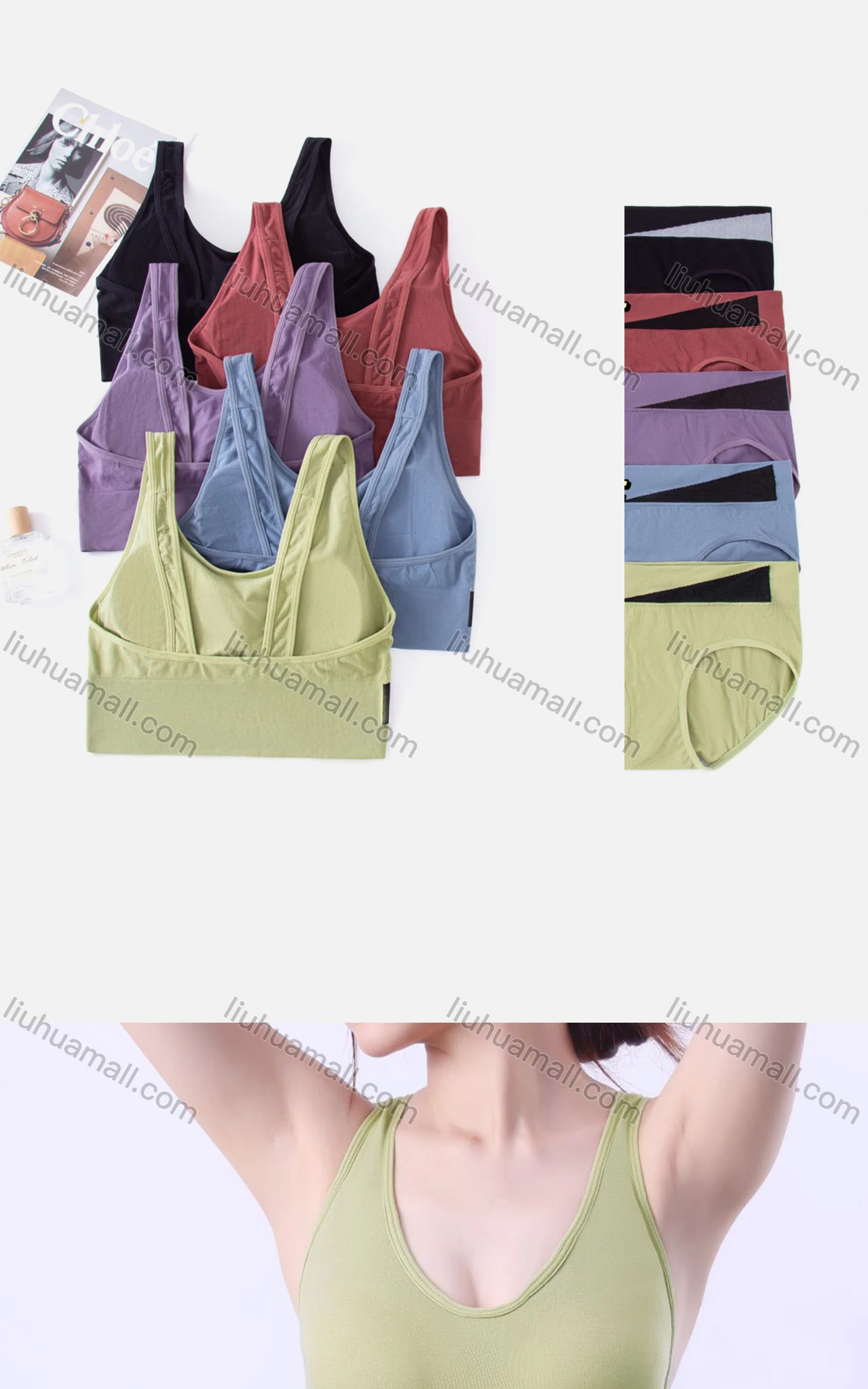 Wholesale Women's Sporty Breathable Racerback Sports Bra & Brief 2-piece Set 503# - Liuhuamall