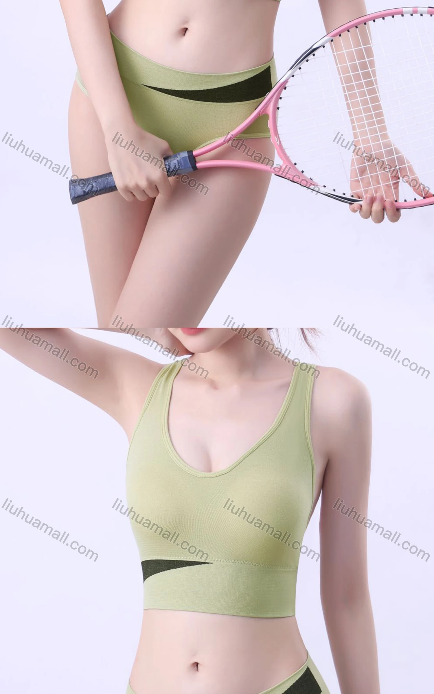 Wholesale Women's Sporty Breathable Racerback Sports Bra & Brief 2-piece Set 503# - Liuhuamall