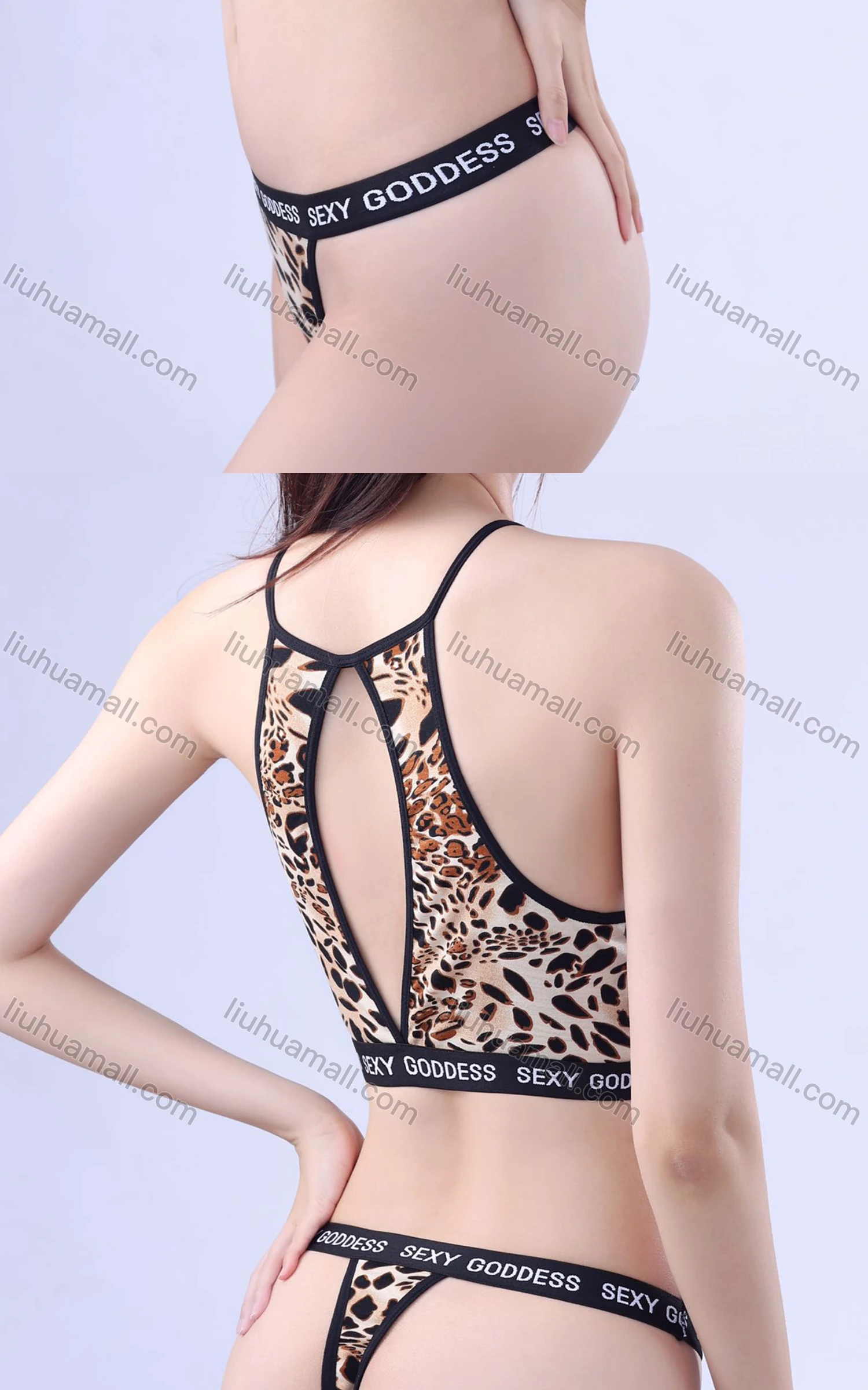Wholesale Women's Sexy Leopard Hollow Out Bra & Thongs 2-piece Set 193# - Liuhuamall
