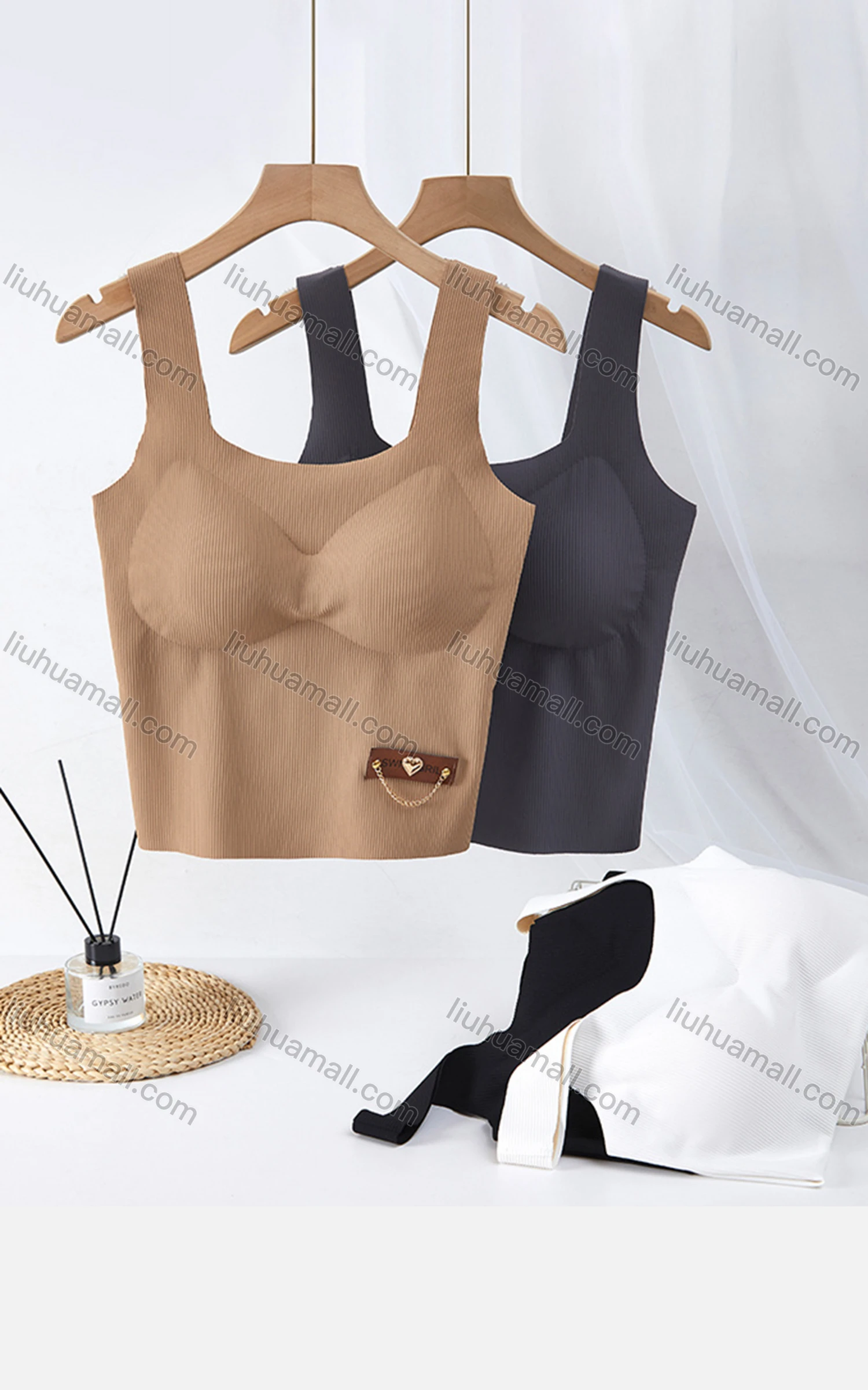 Wholesale Women's Basics Plain Breathable Ribbed With Chain Decor Camisole 606# - Liuhuamall