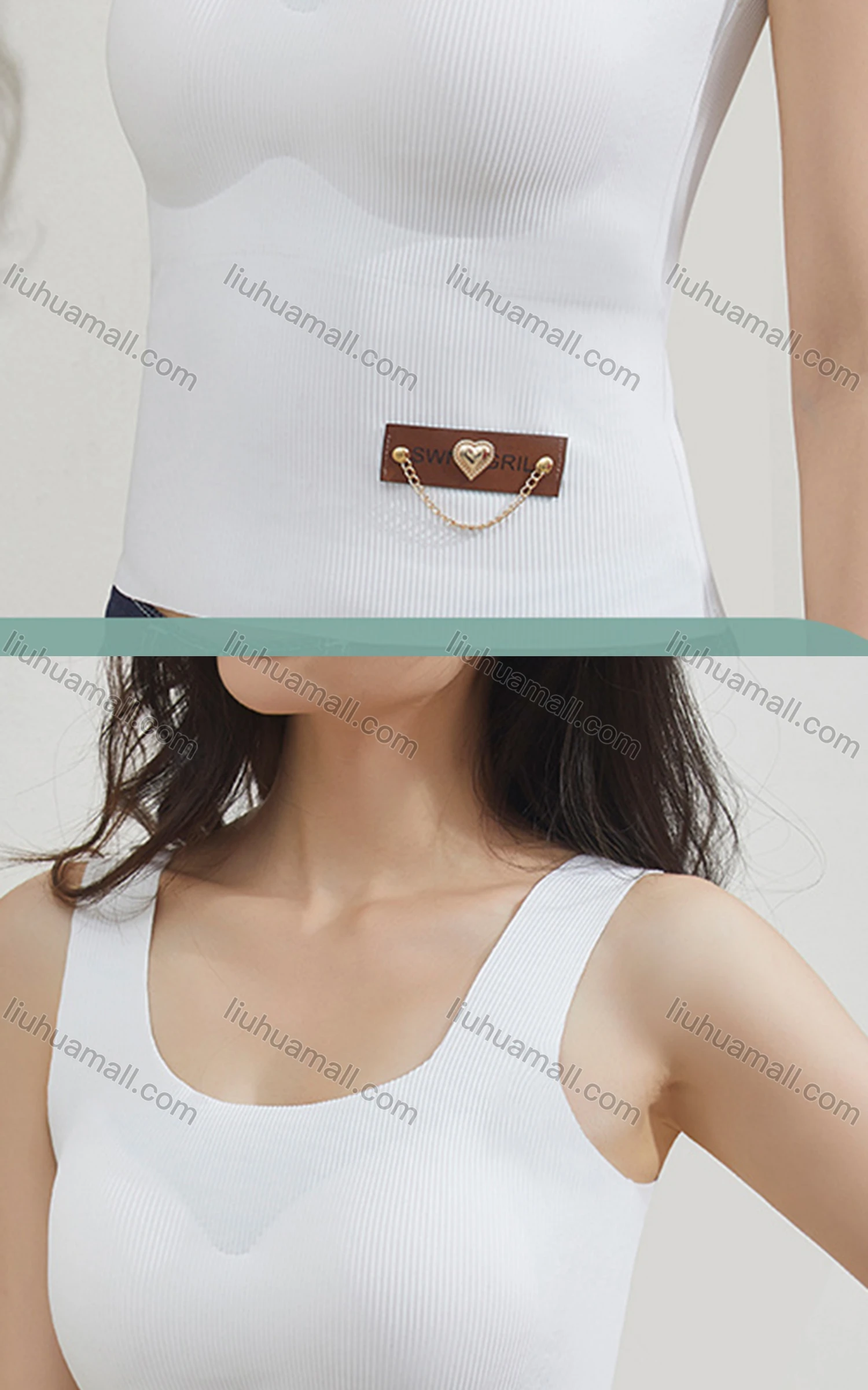 Wholesale Women's Basics Plain Breathable Ribbed With Chain Decor Camisole 606# - Liuhuamall
