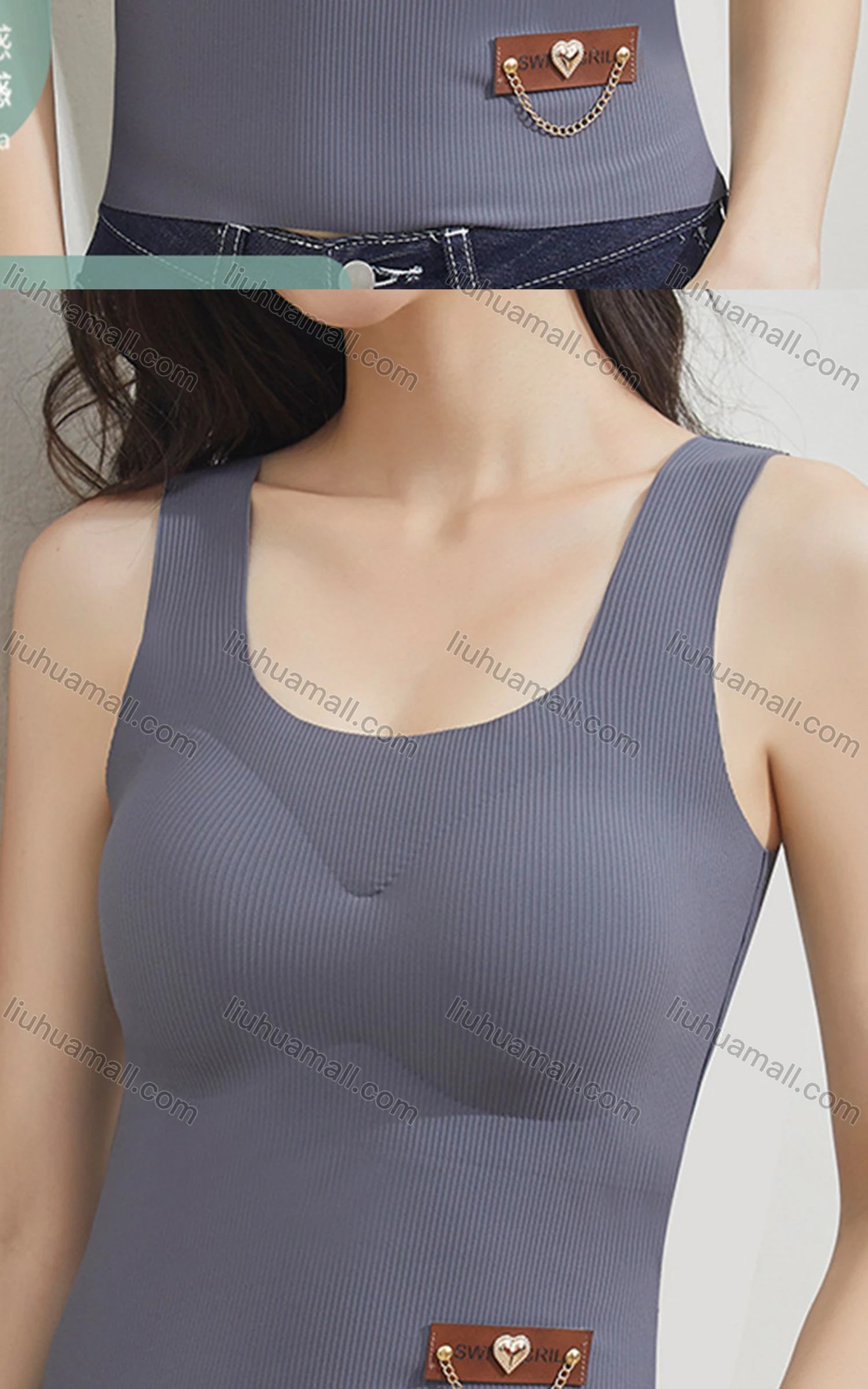Wholesale Women's Basics Plain Breathable Ribbed With Chain Decor Camisole 606# - Liuhuamall