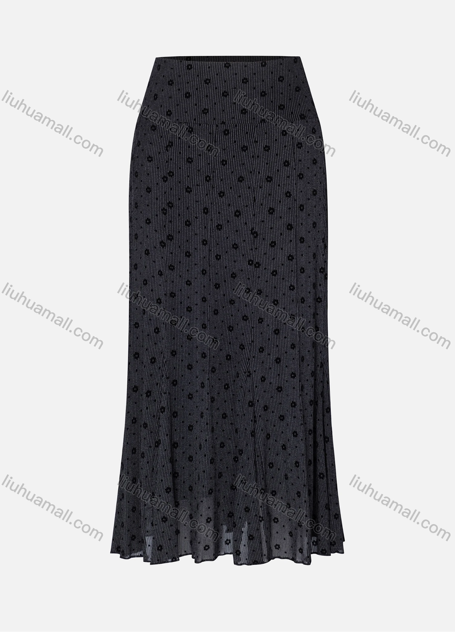 Wholesale Women's Casual Allover Print Elastic High Waist Ruffle Hem Midi Skirt - Liuhuamall