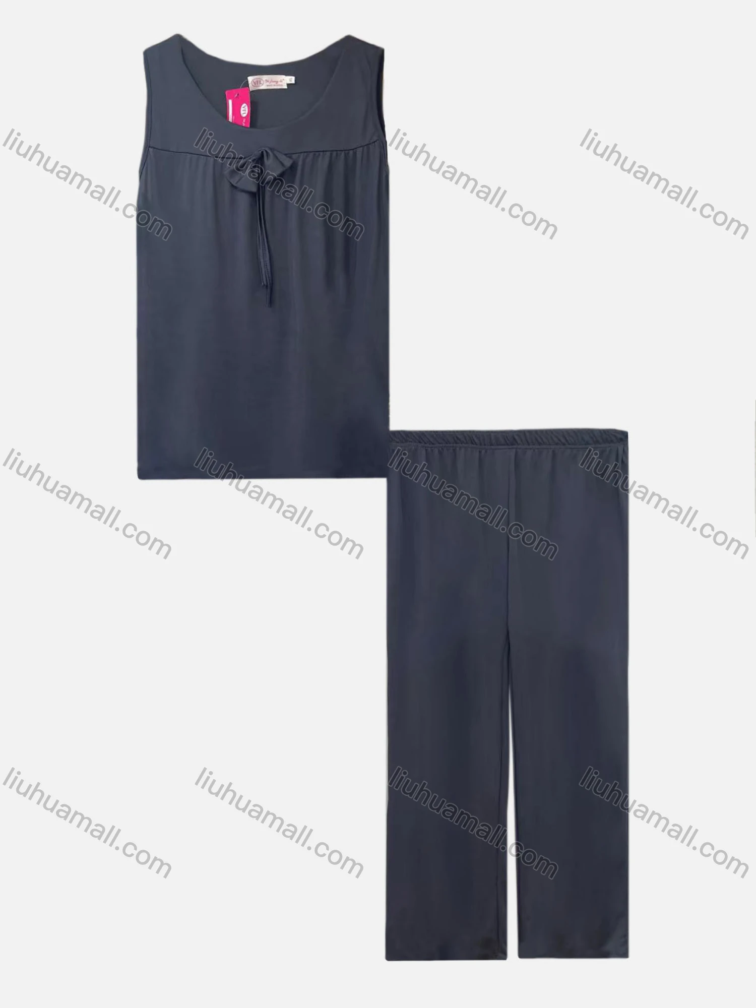 Wholesale Women's Casual Lounge Bow Know Plain Sleeveless Tank Top Pajamas 2 Piece Set 152# - Liuhuamall