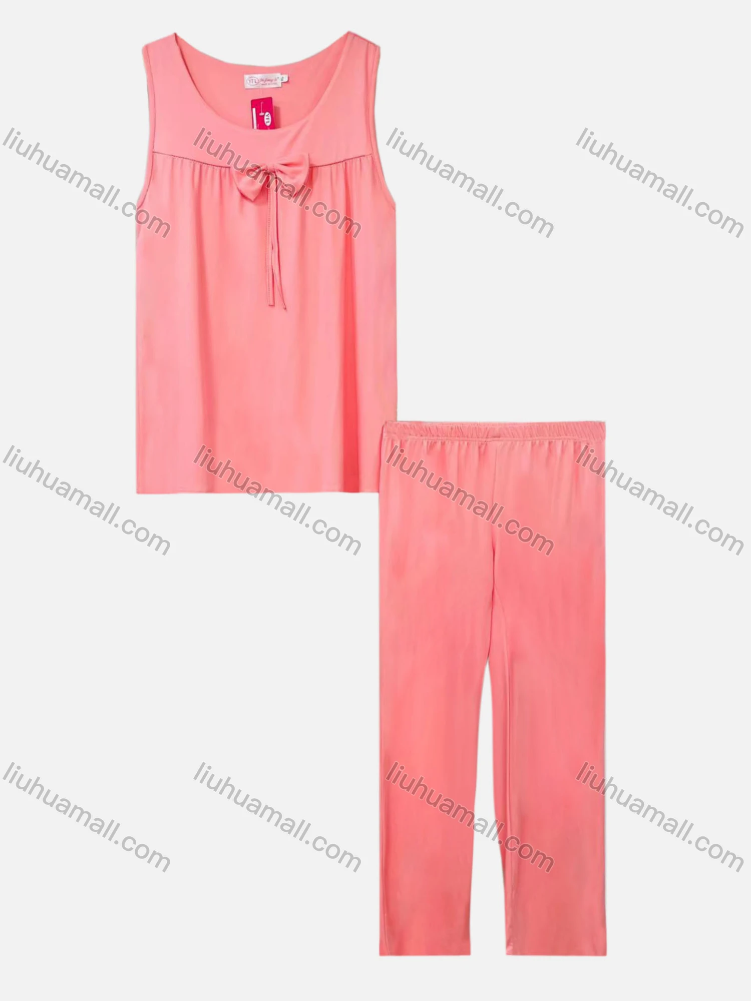 Wholesale Women's Casual Lounge Bow Know Plain Sleeveless Tank Top Pajamas 2 Piece Set 152# - Liuhuamall