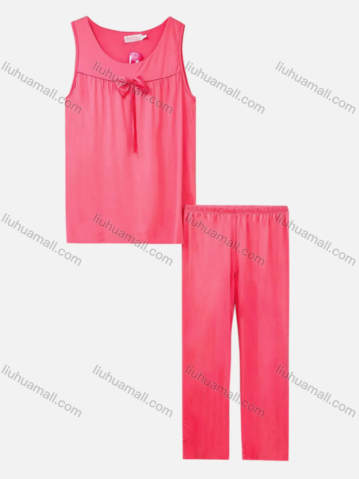 Wholesale Women's Casual Lounge Bow Know Plain Sleeveless Tank Top Pajamas 2 Piece Set 152# - Liuhuamall