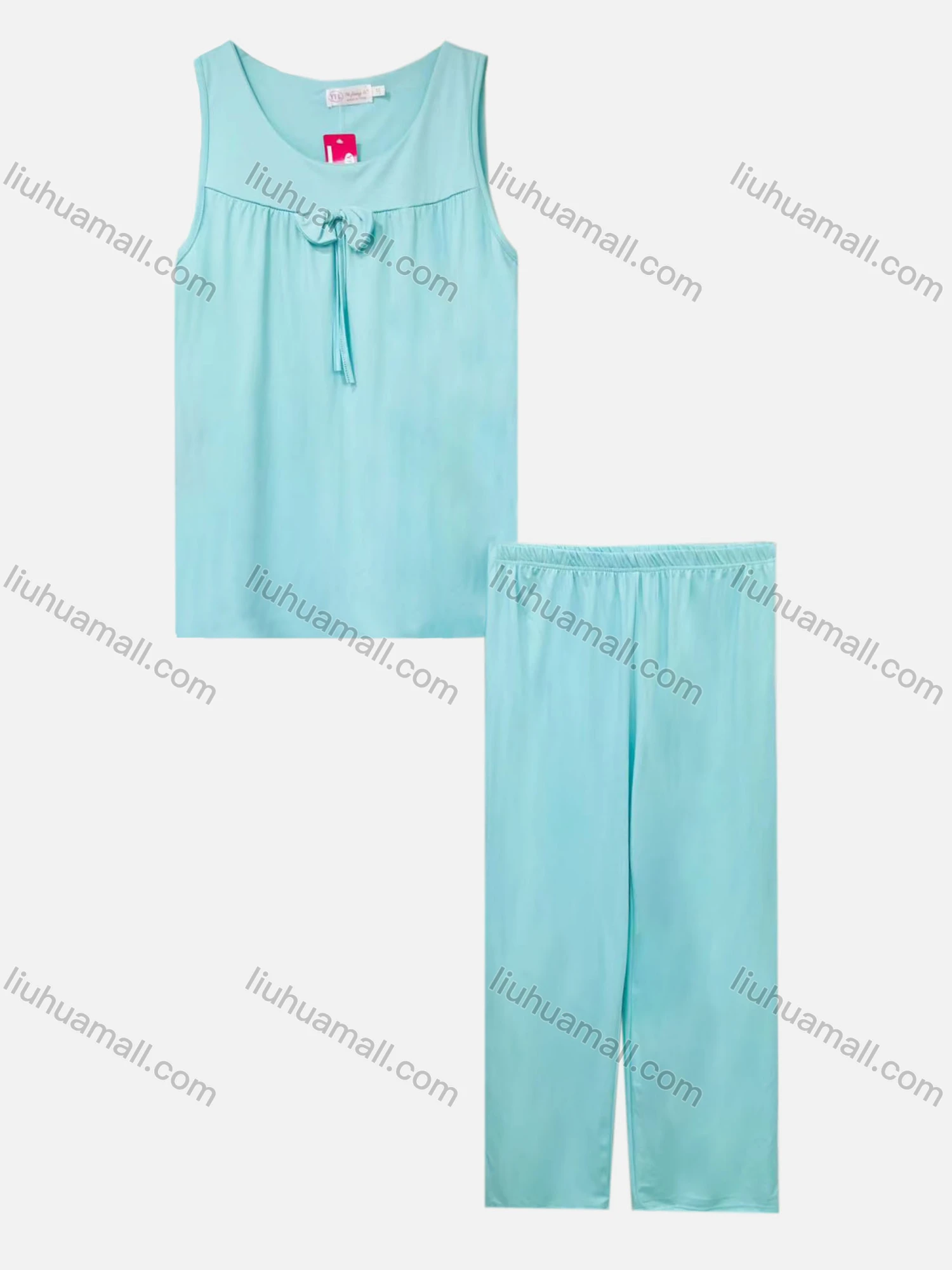 Wholesale Women's Casual Lounge Bow Know Plain Sleeveless Tank Top Pajamas 2 Piece Set 152# - Liuhuamall