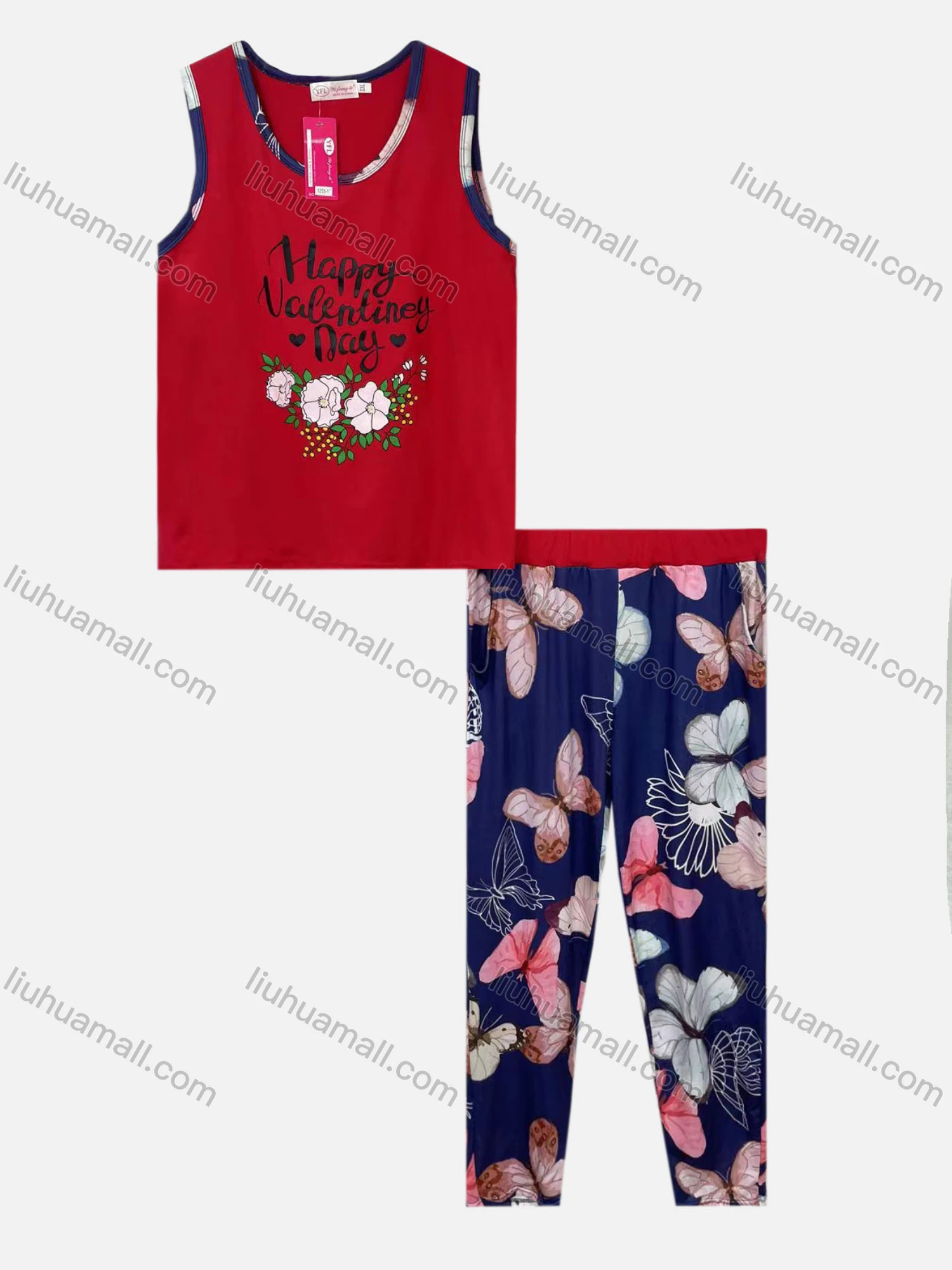 Wholesale Women's Casual Lounge Letter Print Tank Top Pajamas 2 Piece Set 1205# - Liuhuamall