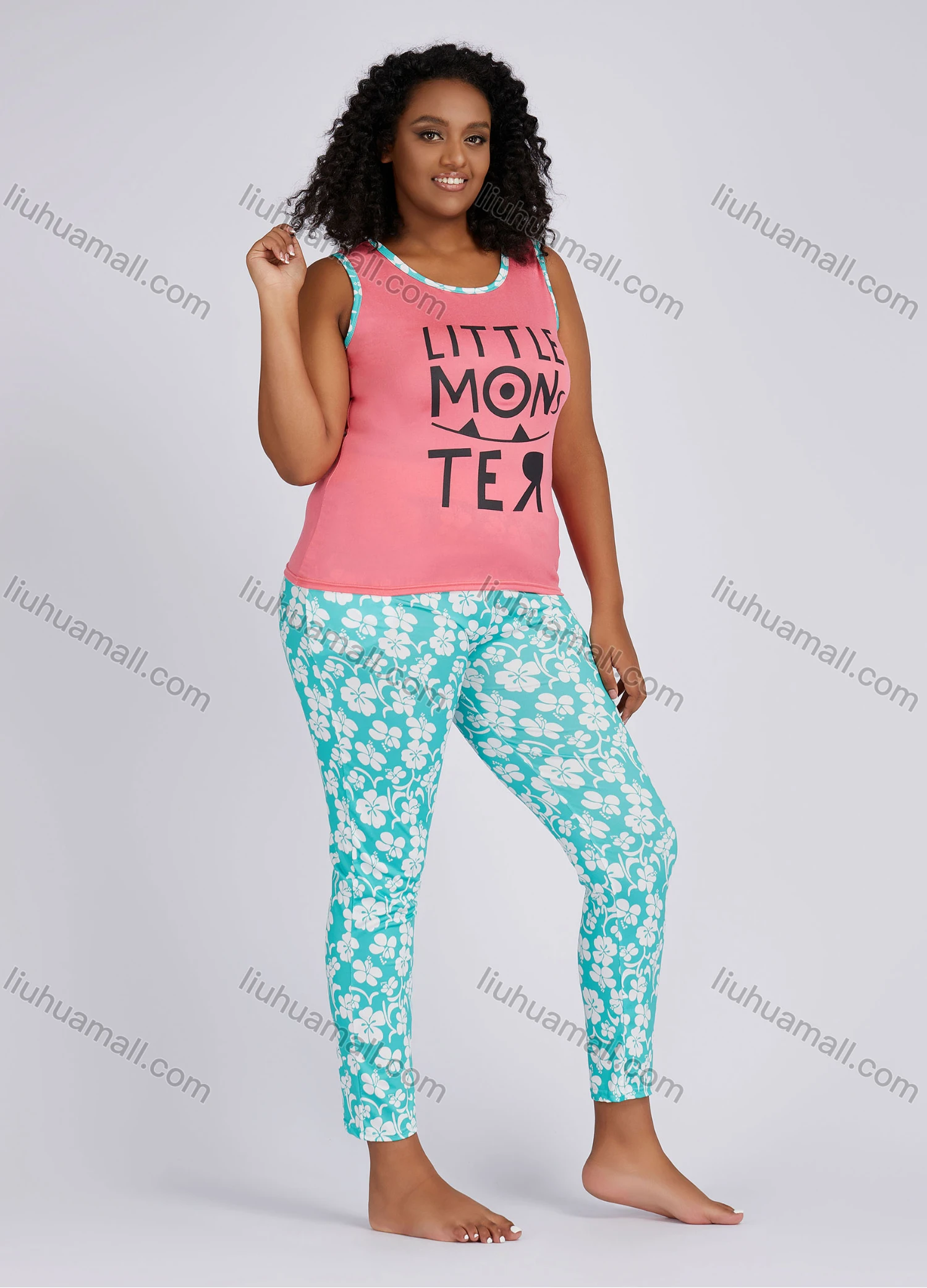 Wholesale Women's Casual Lounge Letter Print Tank Top Pajamas 2 Piece Set 1205# - Liuhuamall