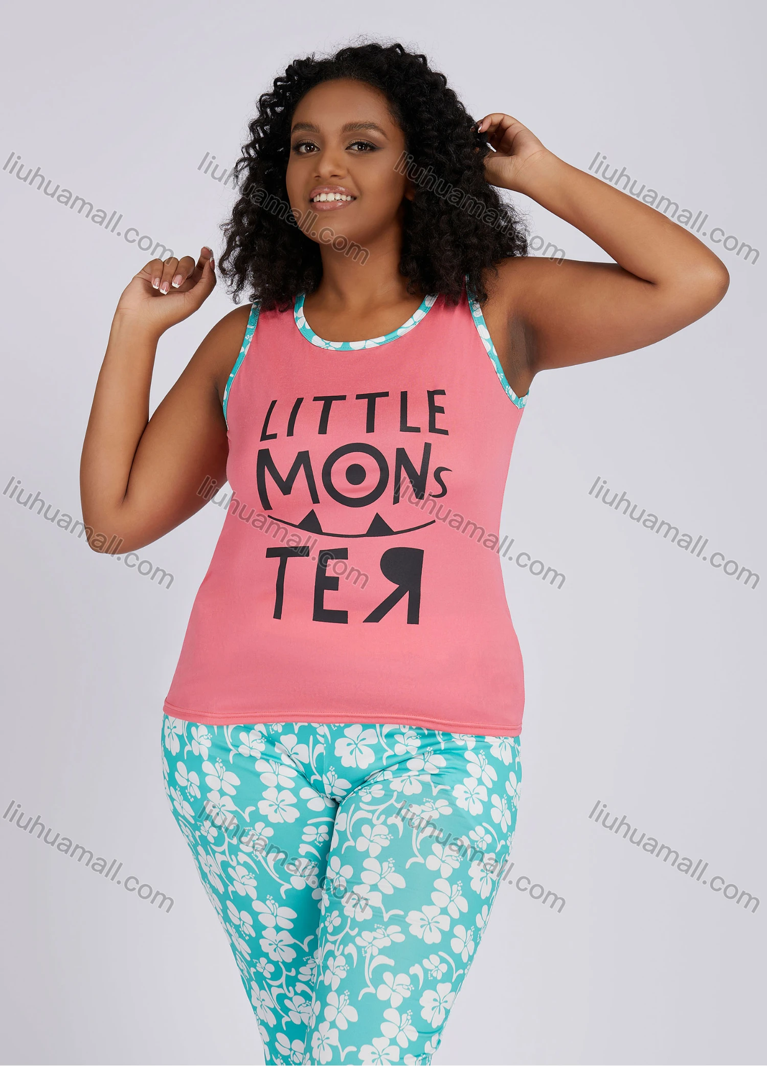 Wholesale Women's Casual Lounge Letter Print Tank Top Pajamas 2 Piece Set 1205# - Liuhuamall