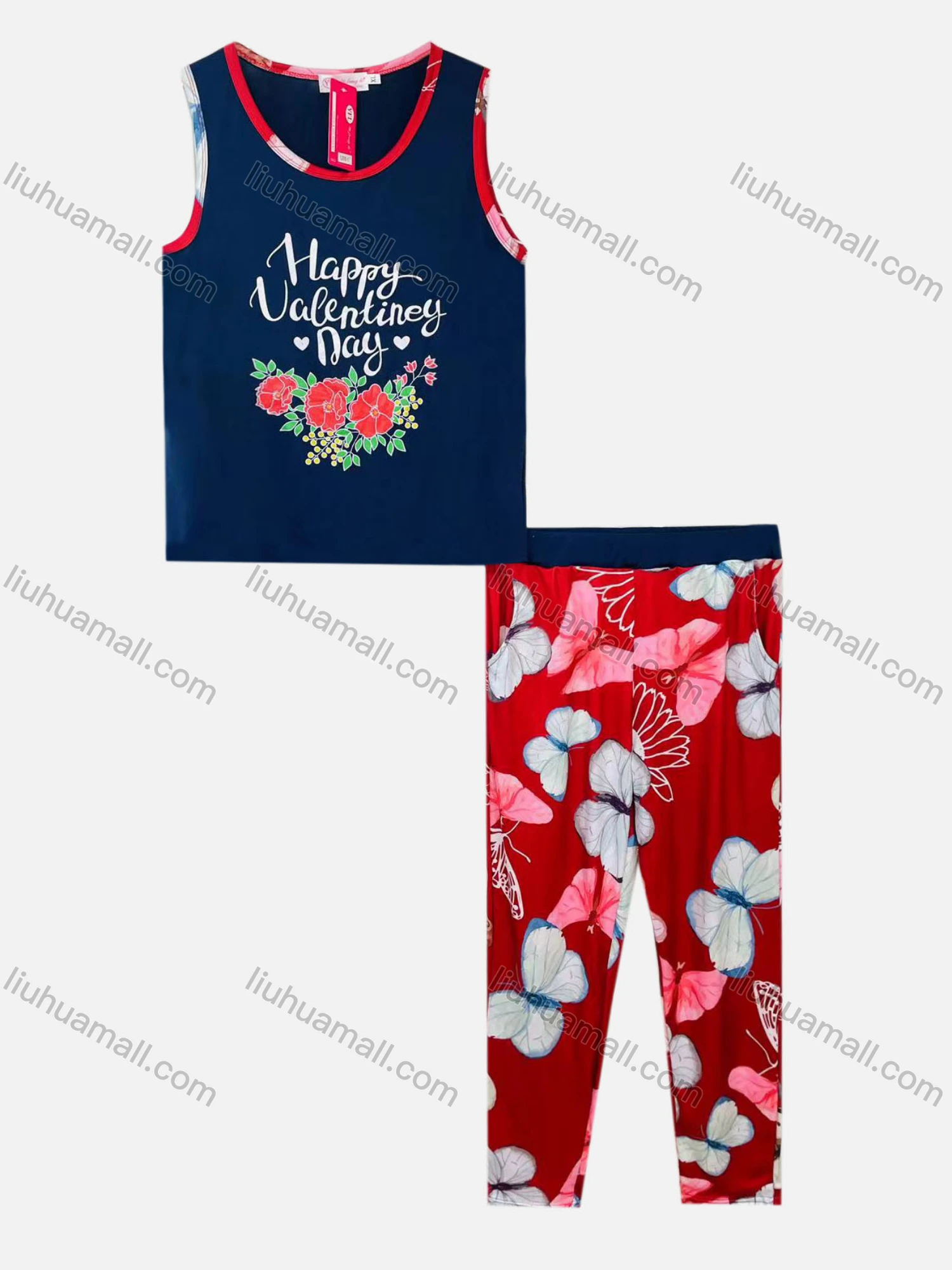 Wholesale Women's Casual Lounge Letter Print Tank Top Pajamas 2 Piece Set 1205# - Liuhuamall