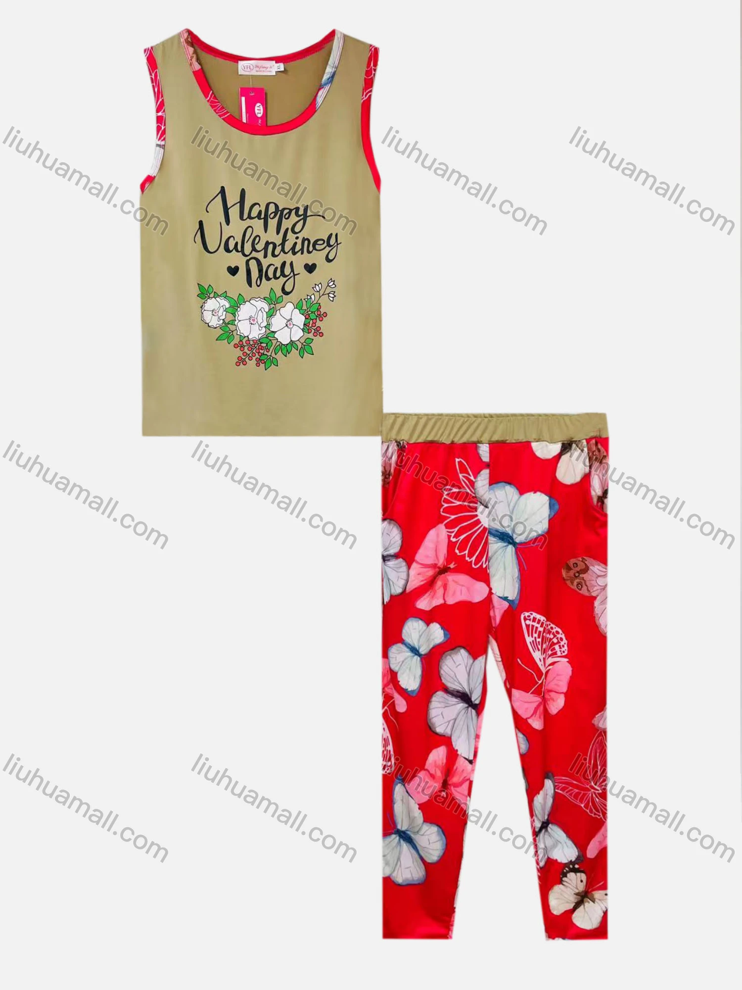 Wholesale Women's Casual Lounge Letter Print Tank Top Pajamas 2 Piece Set 1205# - Liuhuamall