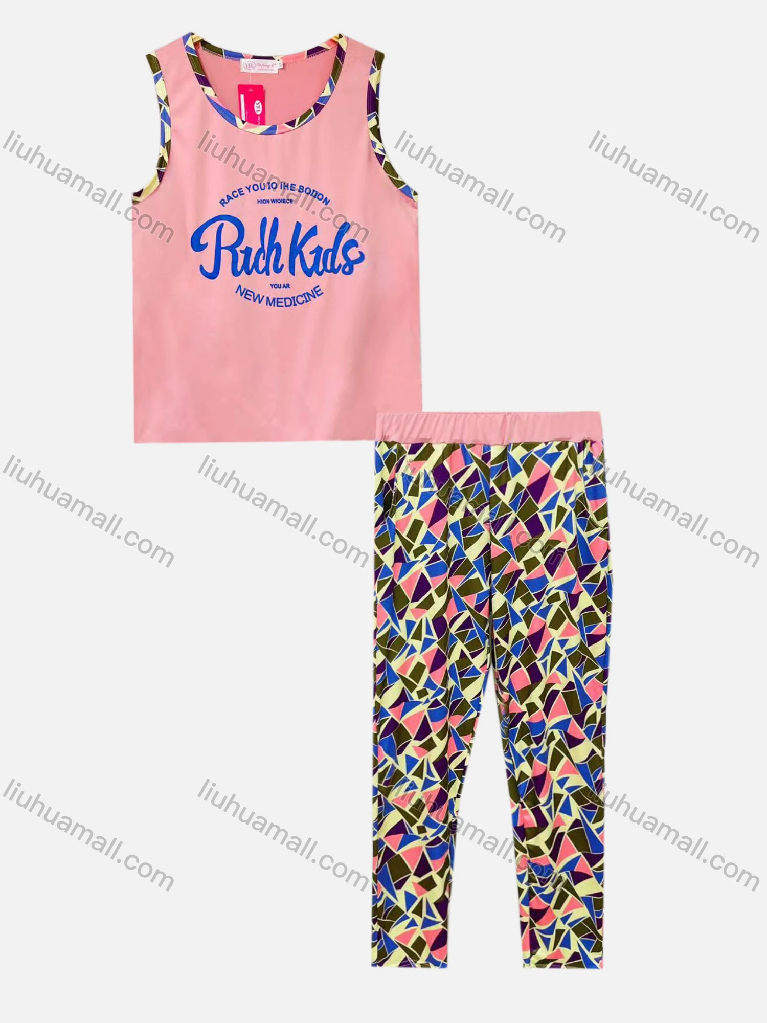 Wholesale Women's Casual Lounge Letter Print Tank Top Pajamas 2 Piece Set 1205# - Liuhuamall