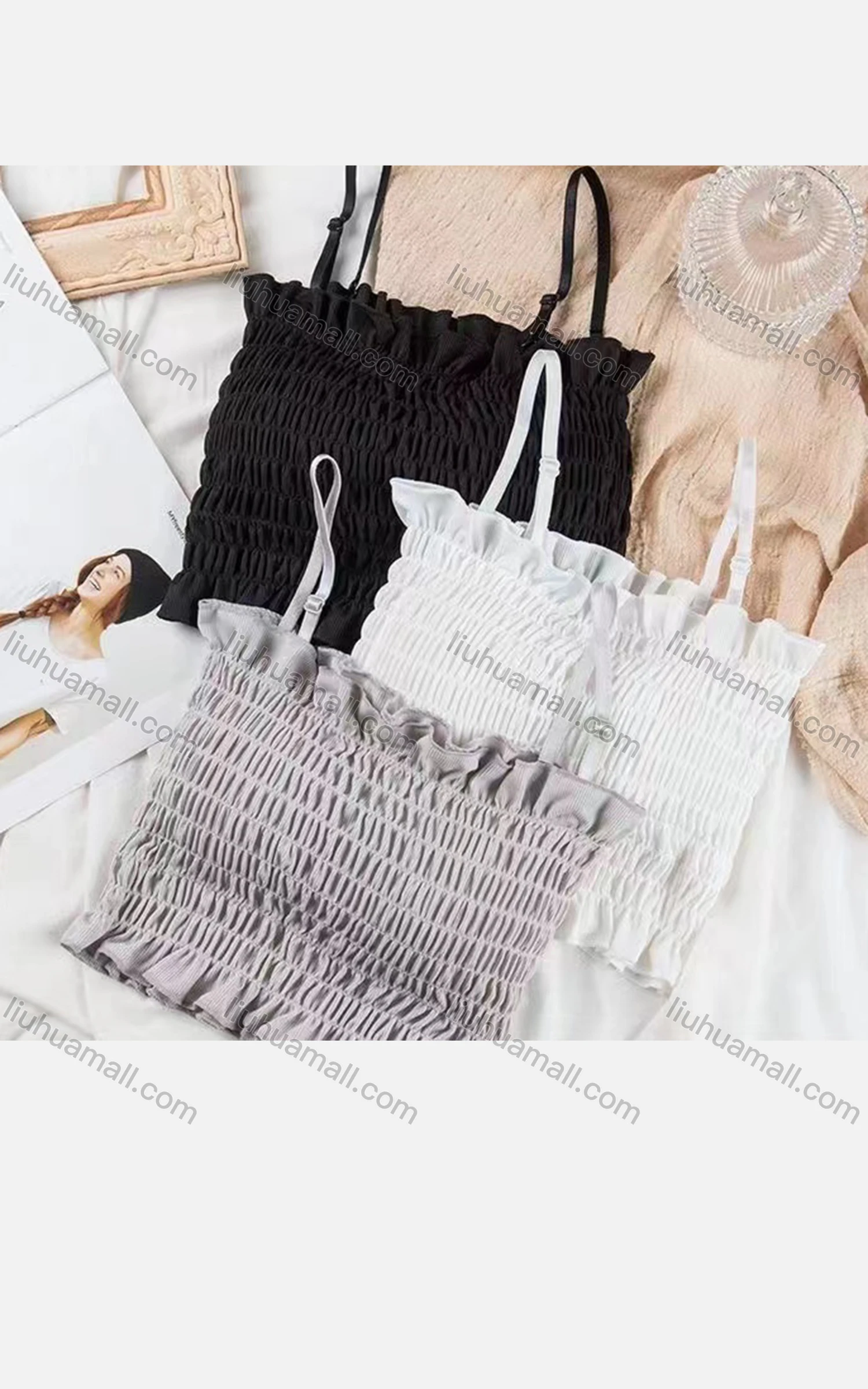 Wholesale Women's Casual Sexy Plain Spaghetti Strap Shirred Built-in Bra Lingerie F88# - Liuhuamall