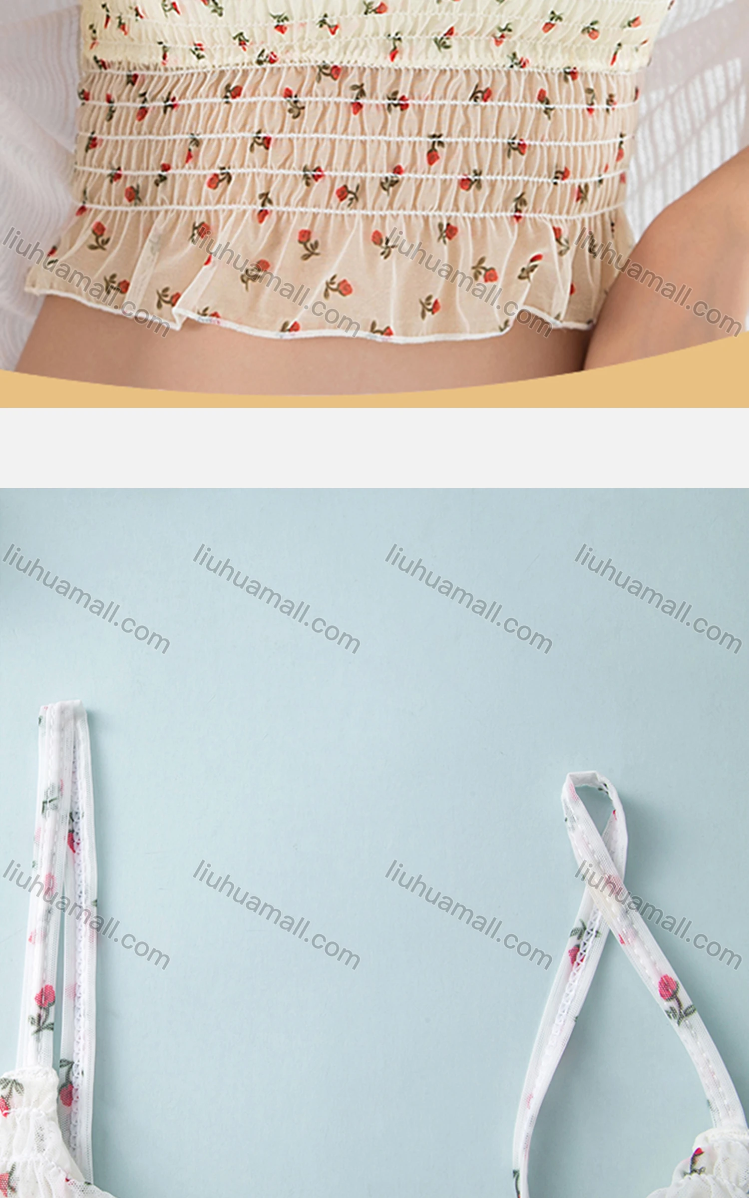 Wholesale Women's Casual Floral Spaghetti Strap Shirred Lace Trim Built-in Bra Lingerie F87# - Liuhuamall