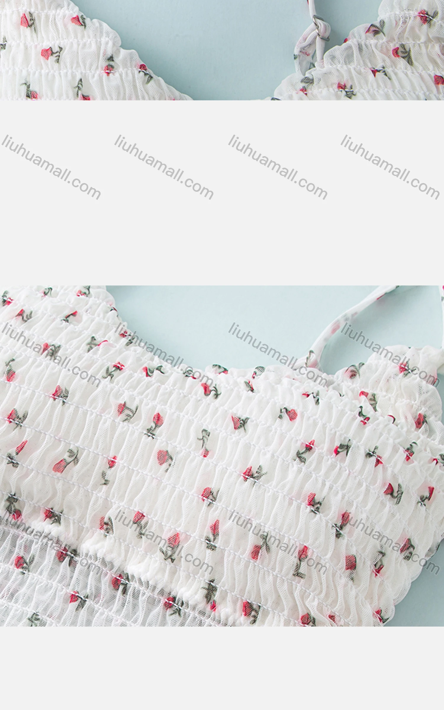 Wholesale Women's Casual Floral Spaghetti Strap Shirred Lace Trim Built-in Bra Lingerie F87# - Liuhuamall