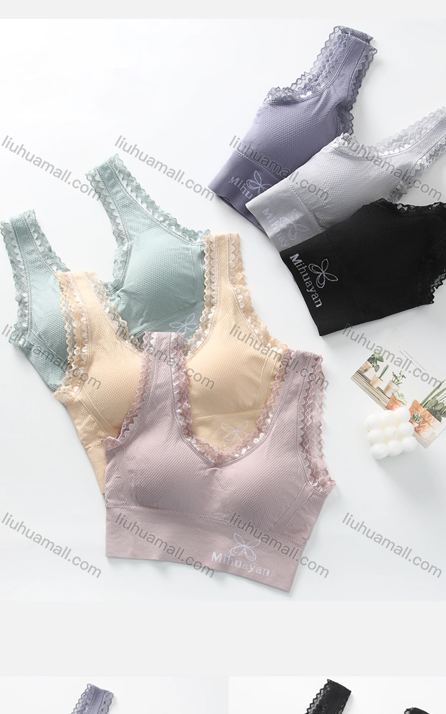 Wholesale Women's Basics Plain Breathable Lace Trim Built-in Bra Lingerie 211# - Liuhuamall