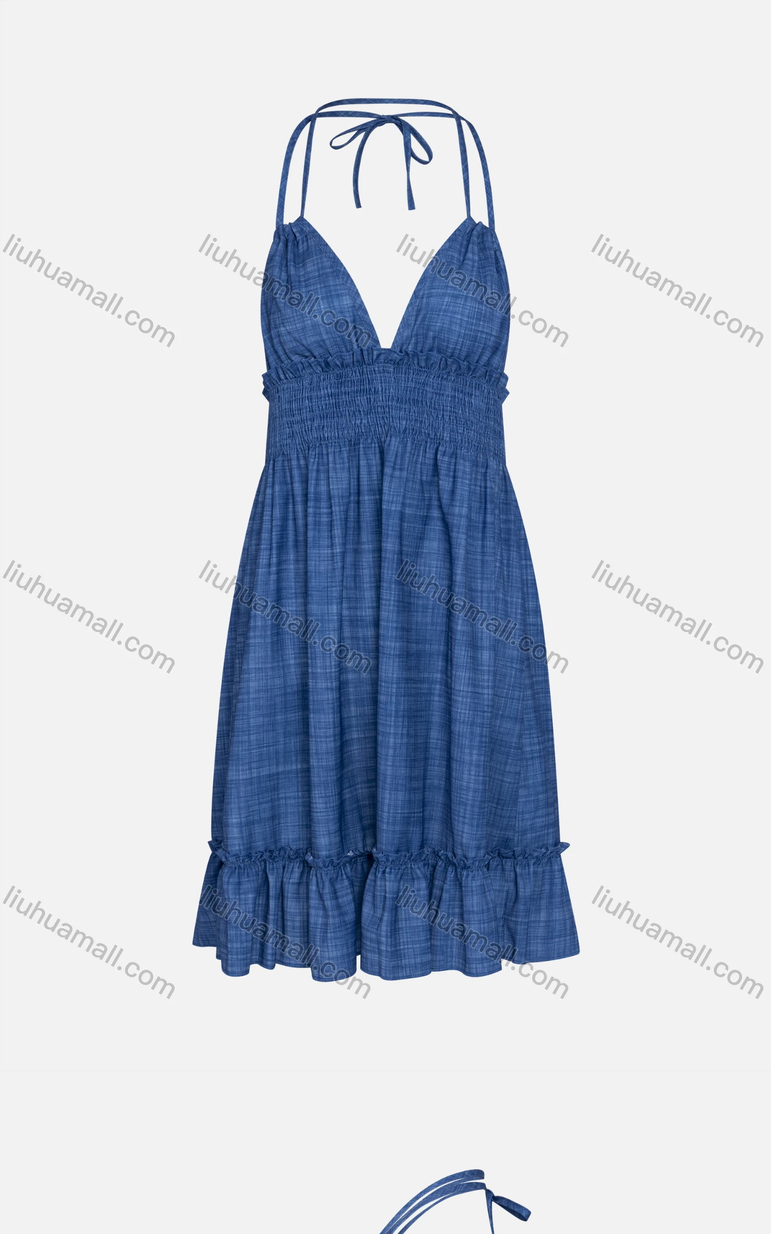 Wholesale Women's Sexy Spaghetti Strap Tie Back Backless Plain Halter Dress - Liuhuamall