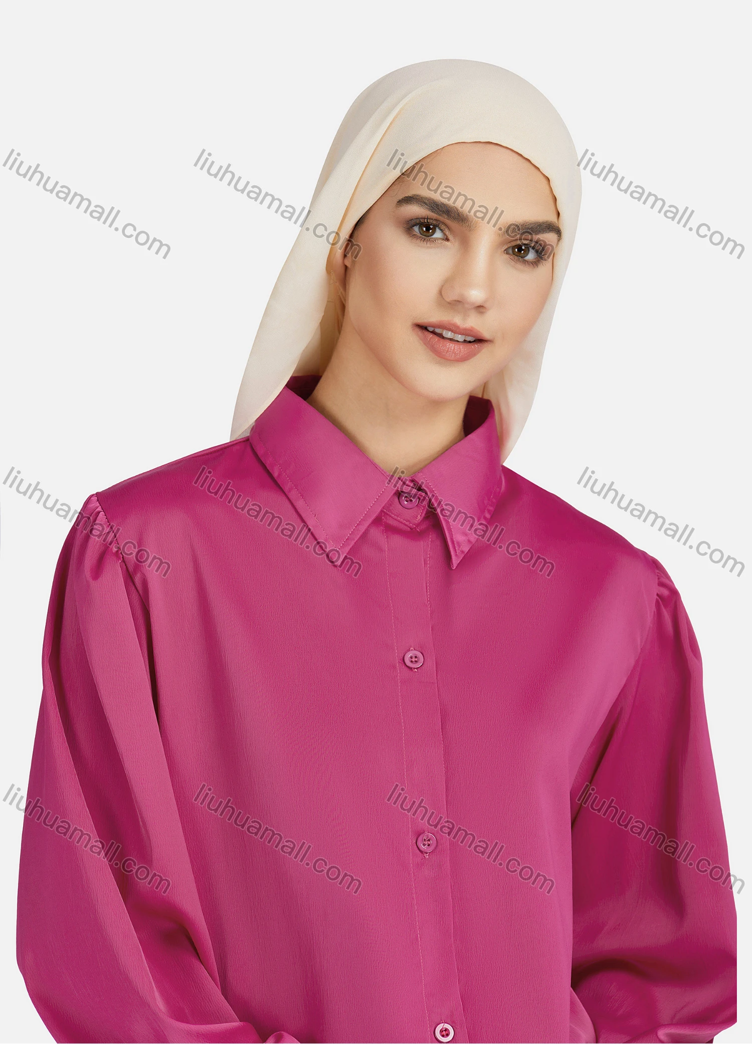 Wholesale Women's Casual Plain Long Sleeve Curved Hem Shirts 1370# - Liuhuamall