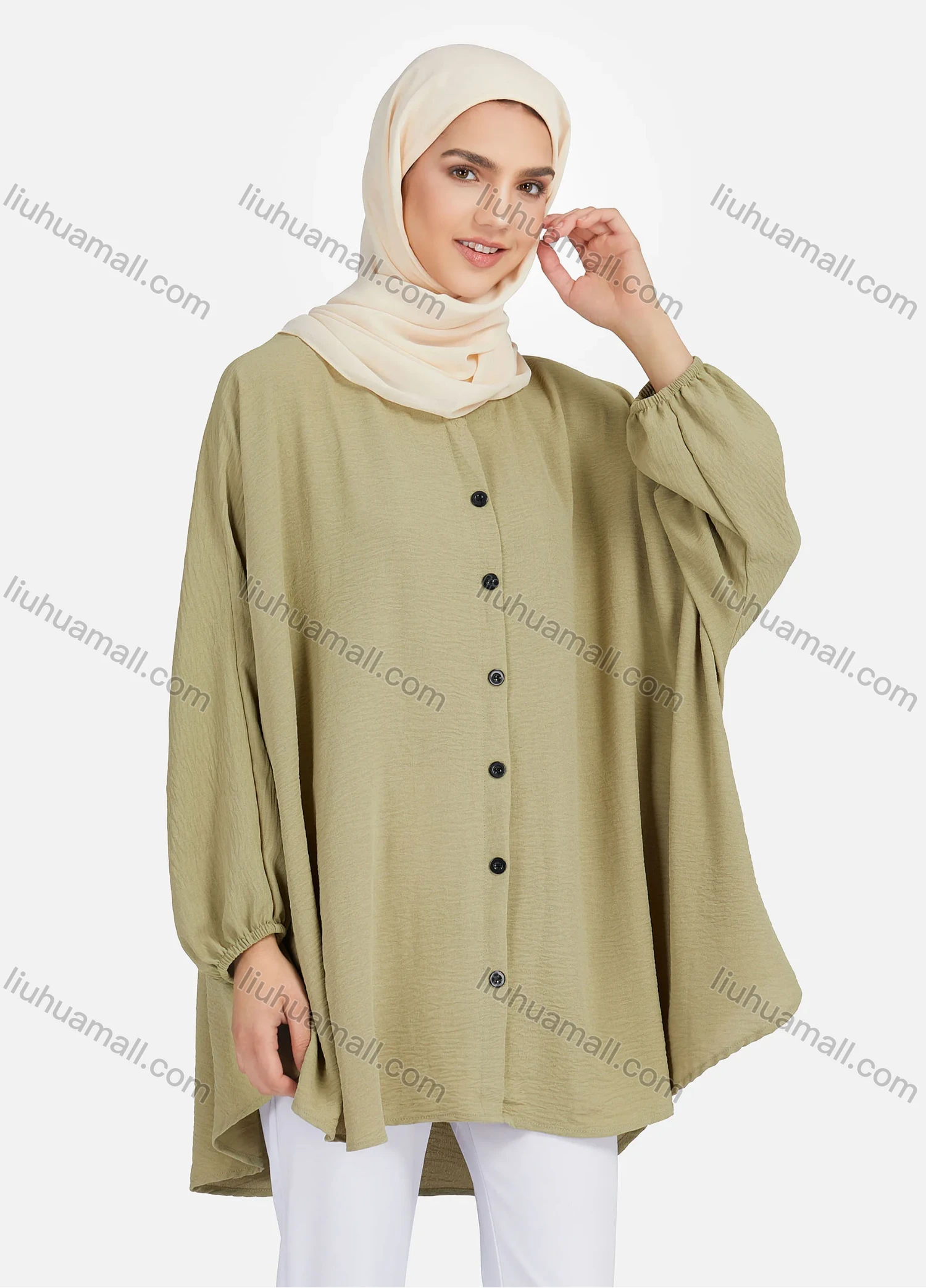 Wholesale Women's Casual Plain Ruched Buttons Down Long Sleeve Blouse 1371# - Liuhuamall