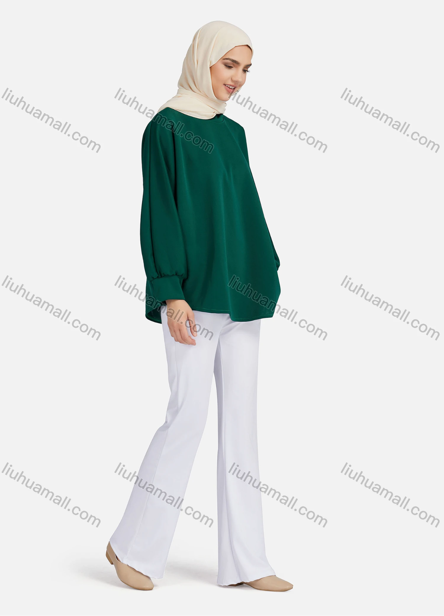 Wholesale Women's Casual Plain Mock Neck Long Sleeve Blouse 1372# - Liuhuamall