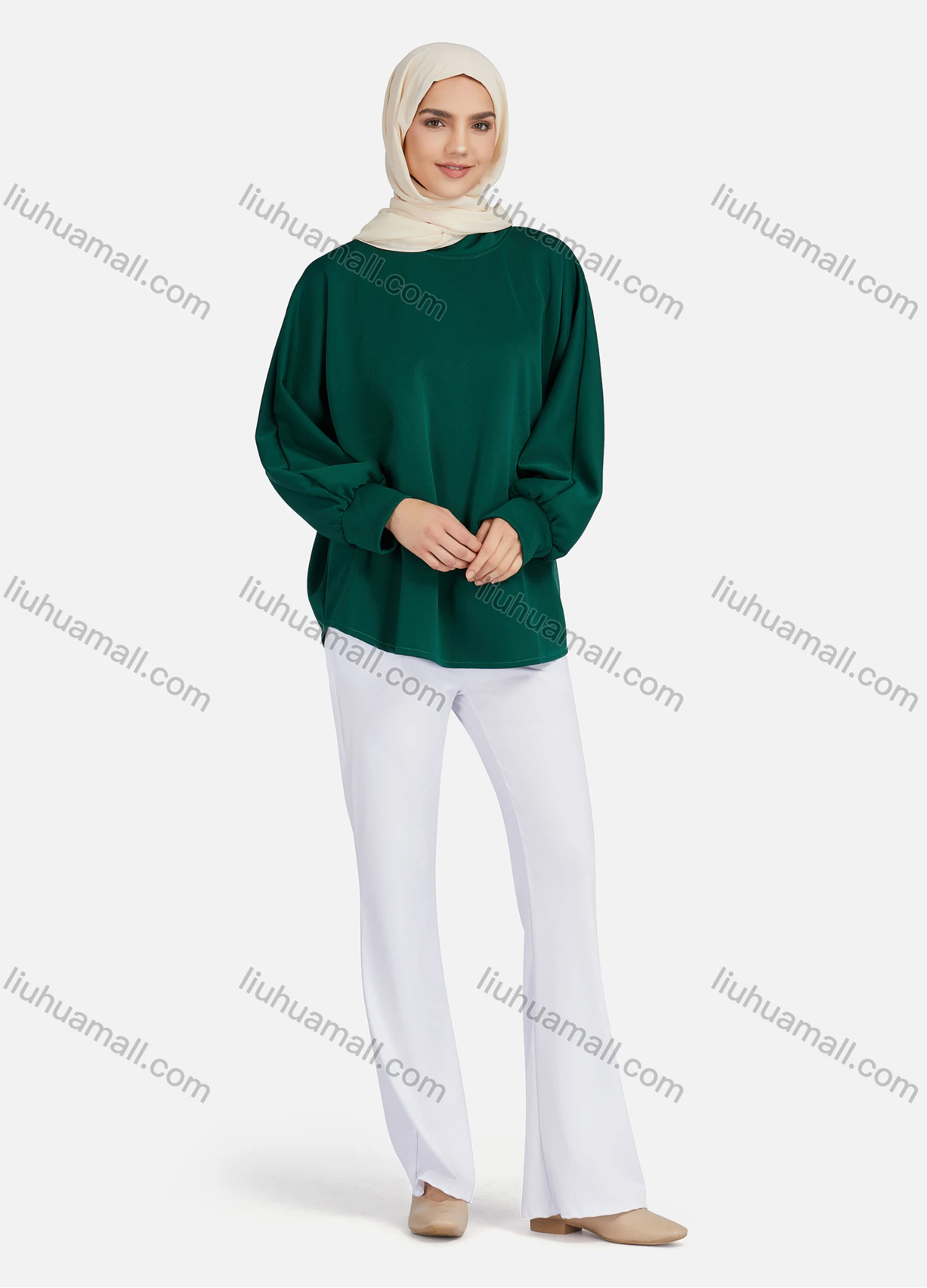 Wholesale Women's Casual Plain Mock Neck Long Sleeve Blouse 1372# - Liuhuamall