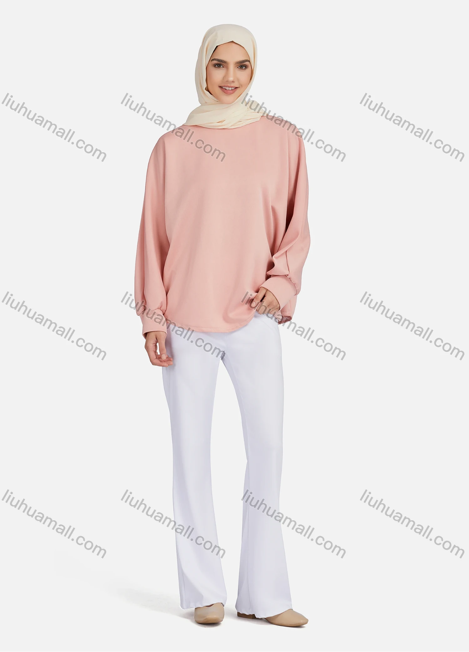 Wholesale Women's Casual Plain Mock Neck Long Sleeve Blouse 1372# - Liuhuamall