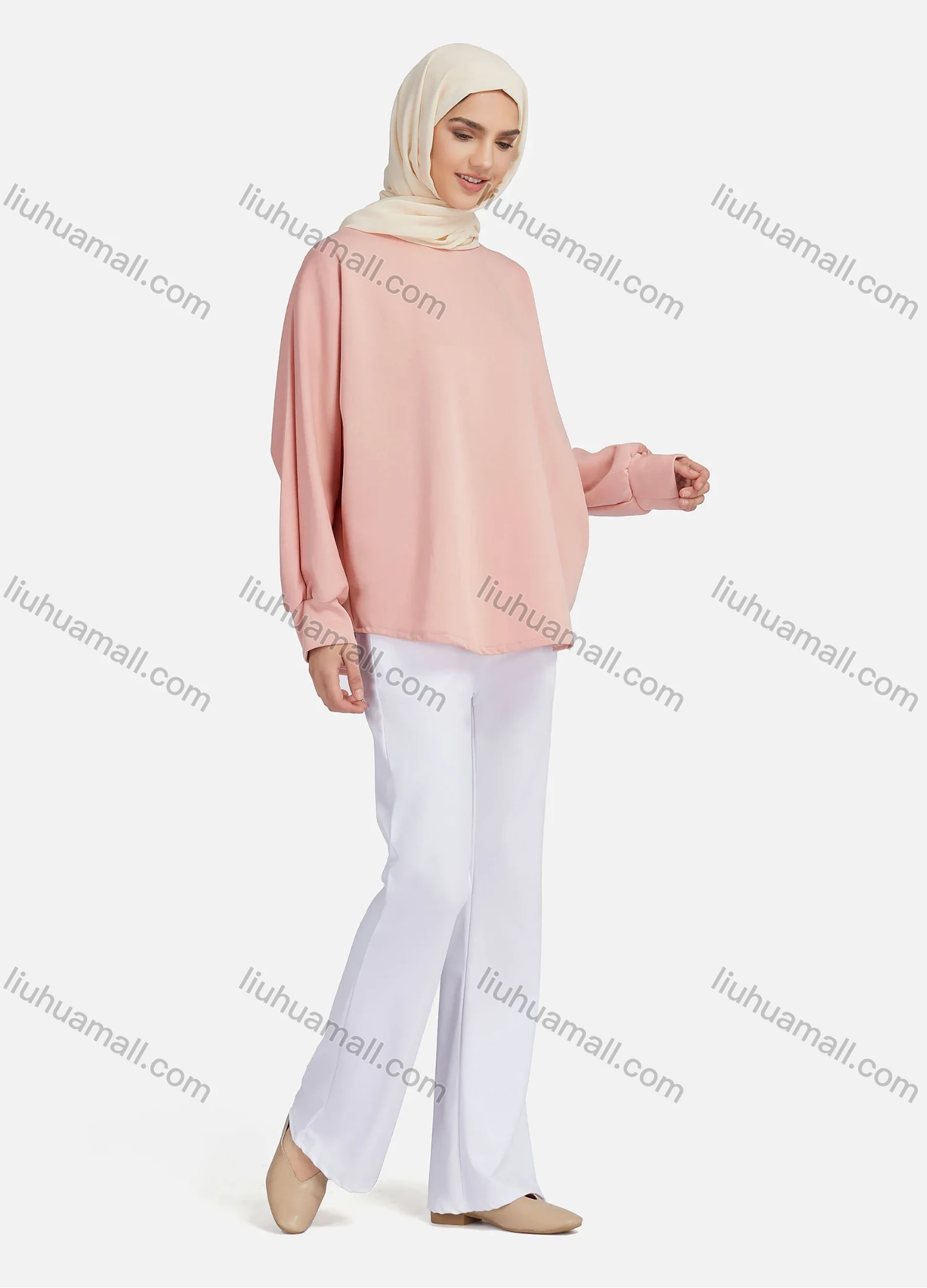 Wholesale Women's Casual Plain Mock Neck Long Sleeve Blouse 1372# - Liuhuamall