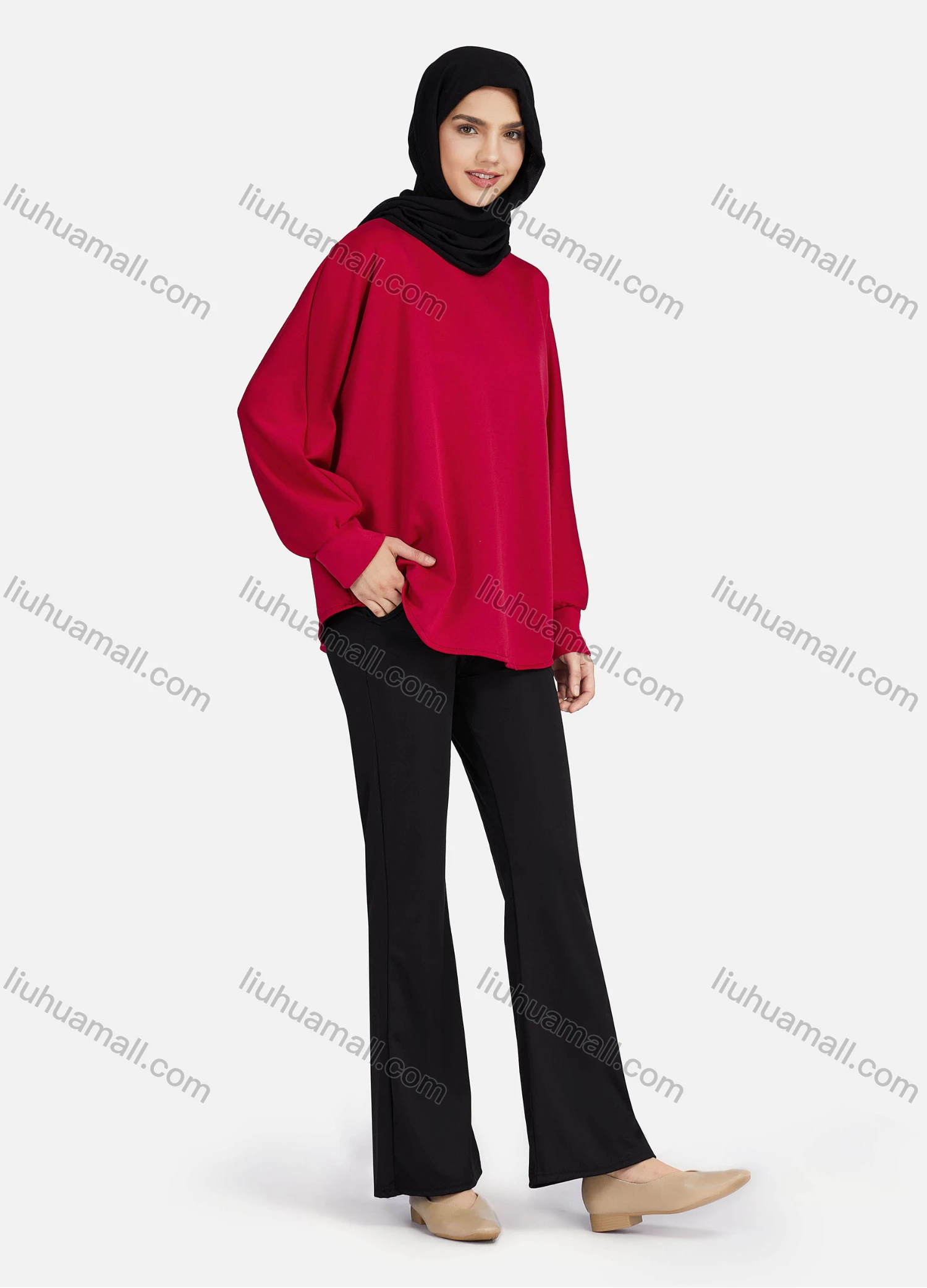 Wholesale Women's Casual Plain Mock Neck Long Sleeve Blouse 1372# - Liuhuamall