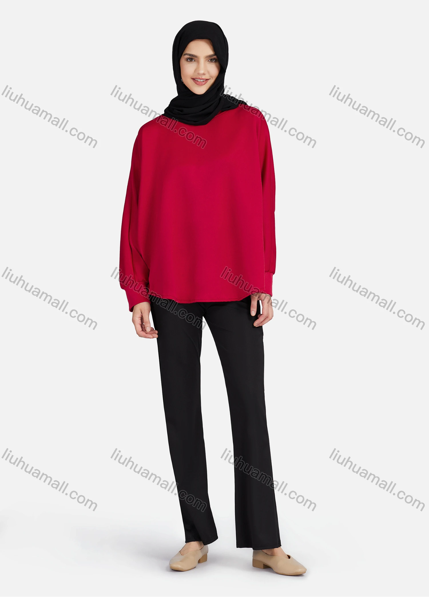 Wholesale Women's Casual Plain Mock Neck Long Sleeve Blouse 1372# - Liuhuamall
