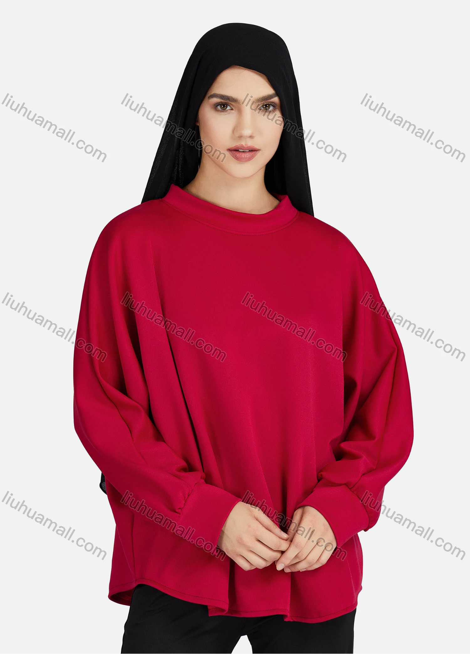 Wholesale Women's Casual Plain Mock Neck Long Sleeve Blouse 1372# - Liuhuamall