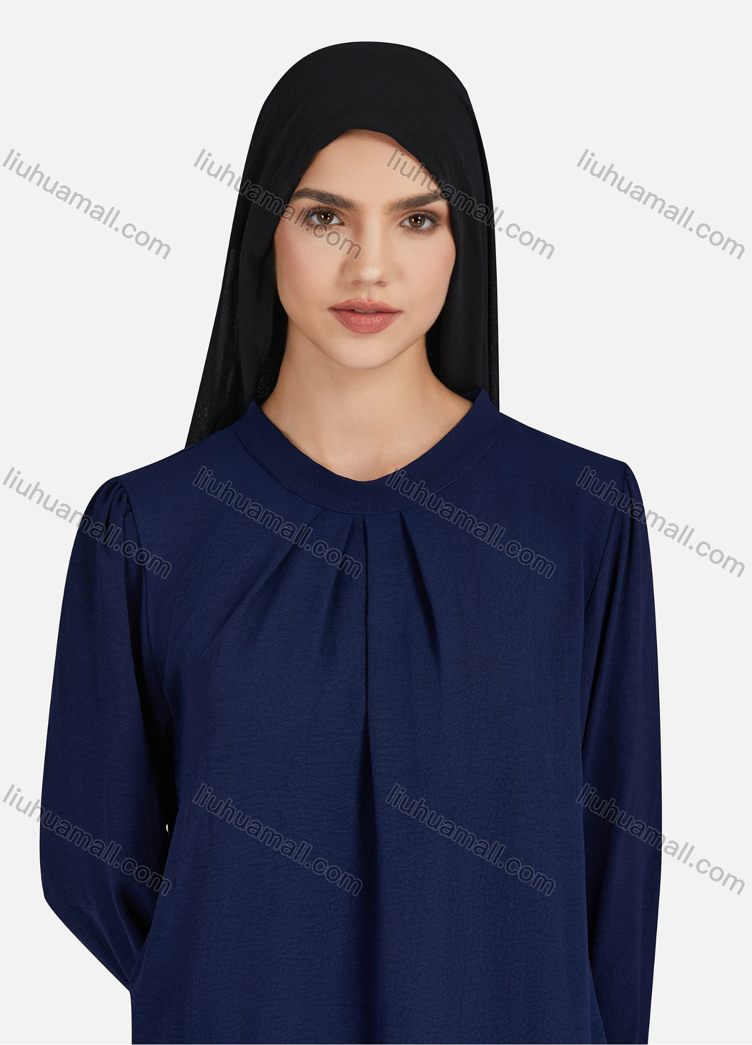 Wholesale Women's Casual Plain Mock Neck Key-hole Long Sleeve Blouse 1374# - Liuhuamall