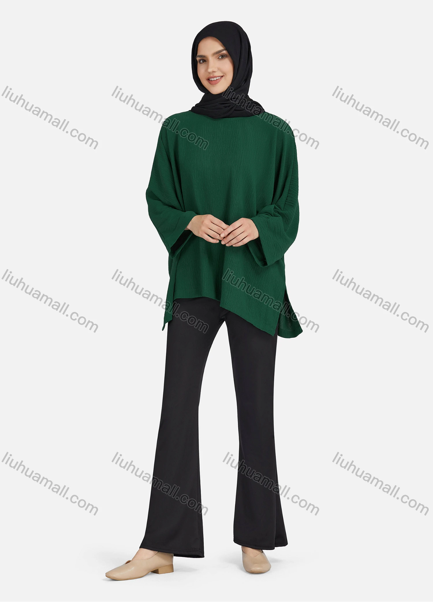 Wholesale Women's Casual Plain Round Neck Key-hole Long Sleeve Blouse 1377# - Liuhuamall